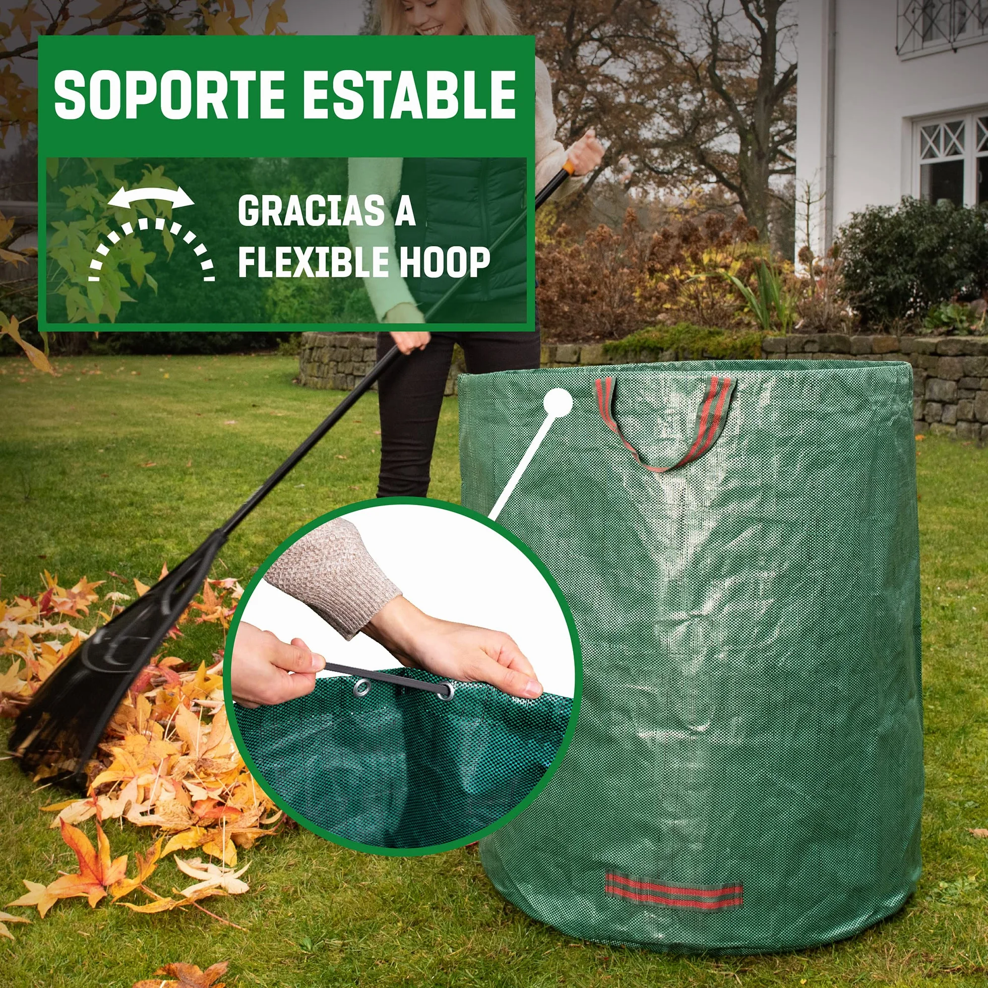 GardenGloss Bolsa de Basura de Jardín 272L con Asas Repelente al Agua UV