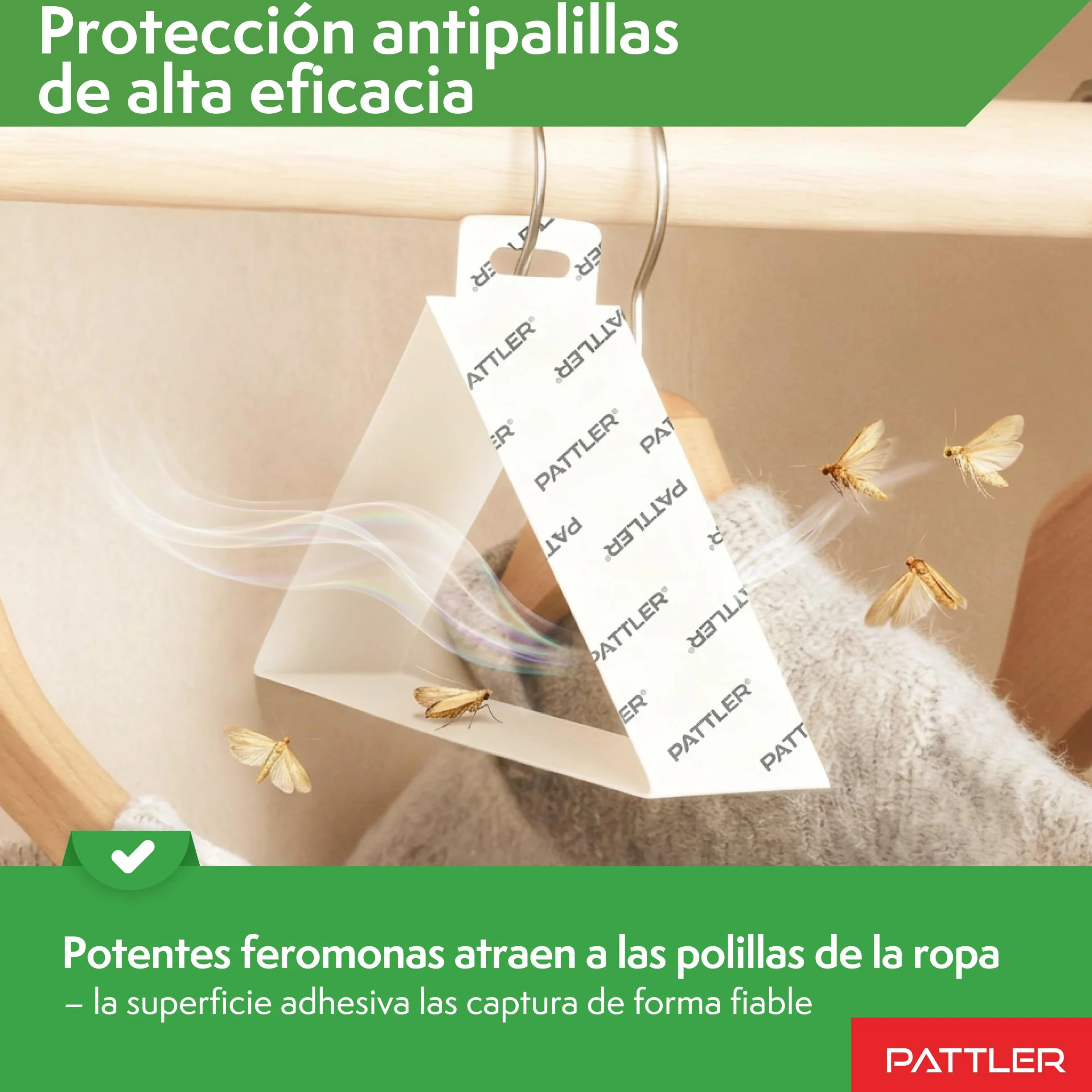 PATTLER Antipolillas para Ropa Armario con Feromonas 8 Unidades Trampa Adhesiva Colgante