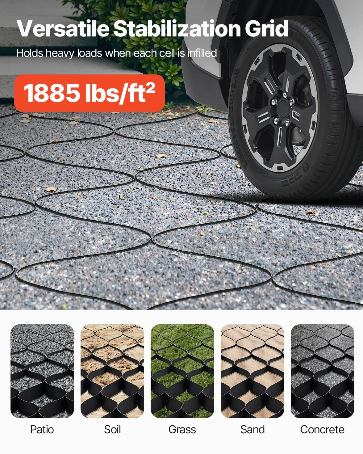 VEVOR Rejilla de Tierra 5 cm 820 x 120 cm Base Permeable para Entrada de Grava