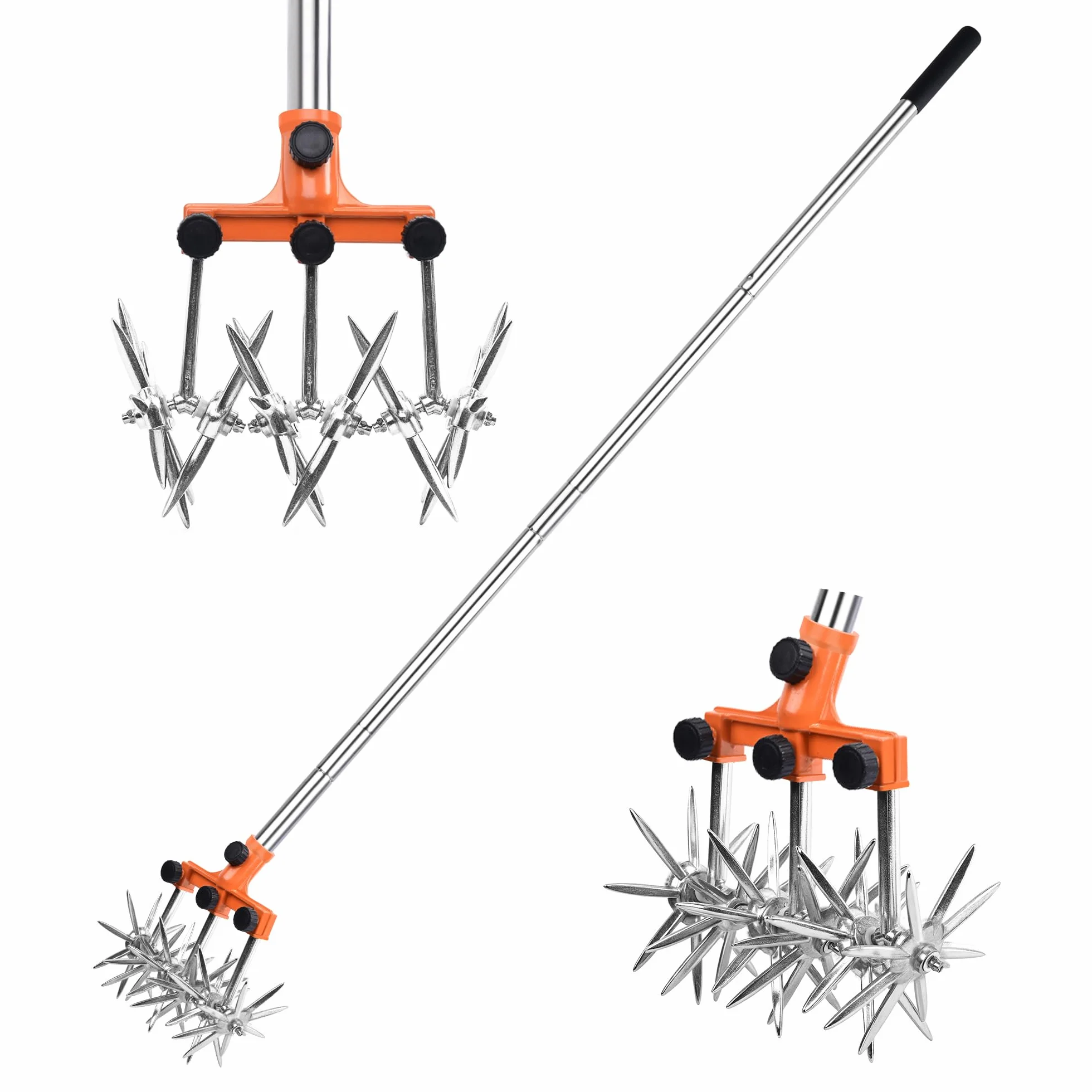 BARAYSTUS Cultivador rotativo para jardín, con Postes de Acero Inoxidable Ajustables, para Mezclar o resembrar el Suelo, Longitud Total de 57 Pulgadas.