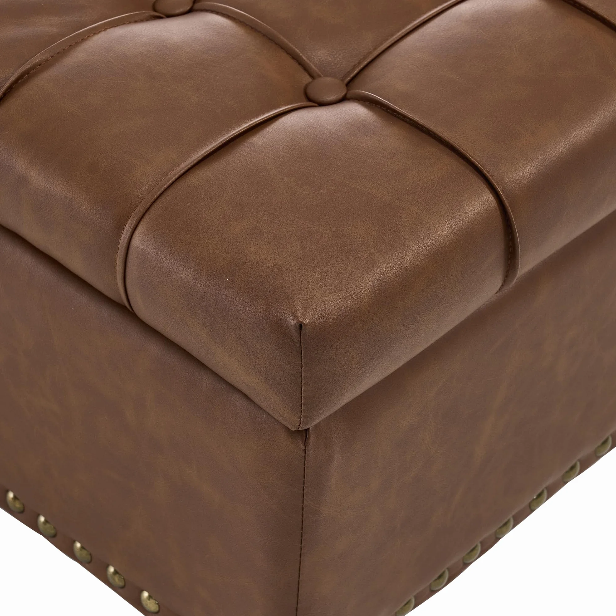 Silla de almacenamiento grande cuadrada banco elevable caja acolchada marrón PU