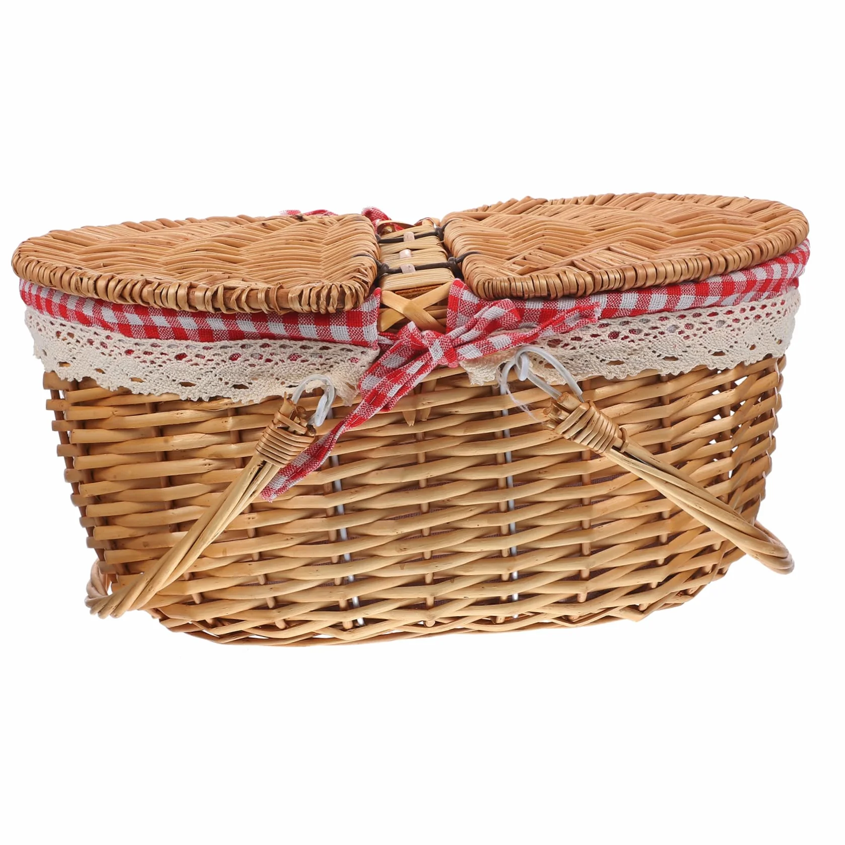 Inoomp Cesta De Picnic De Mimbre Tejida con Asas Dobles Y Tapa Canasta RúStica para Almacenamiento Y Picnic Al Aire Libre 15.74X11.02X7.48In