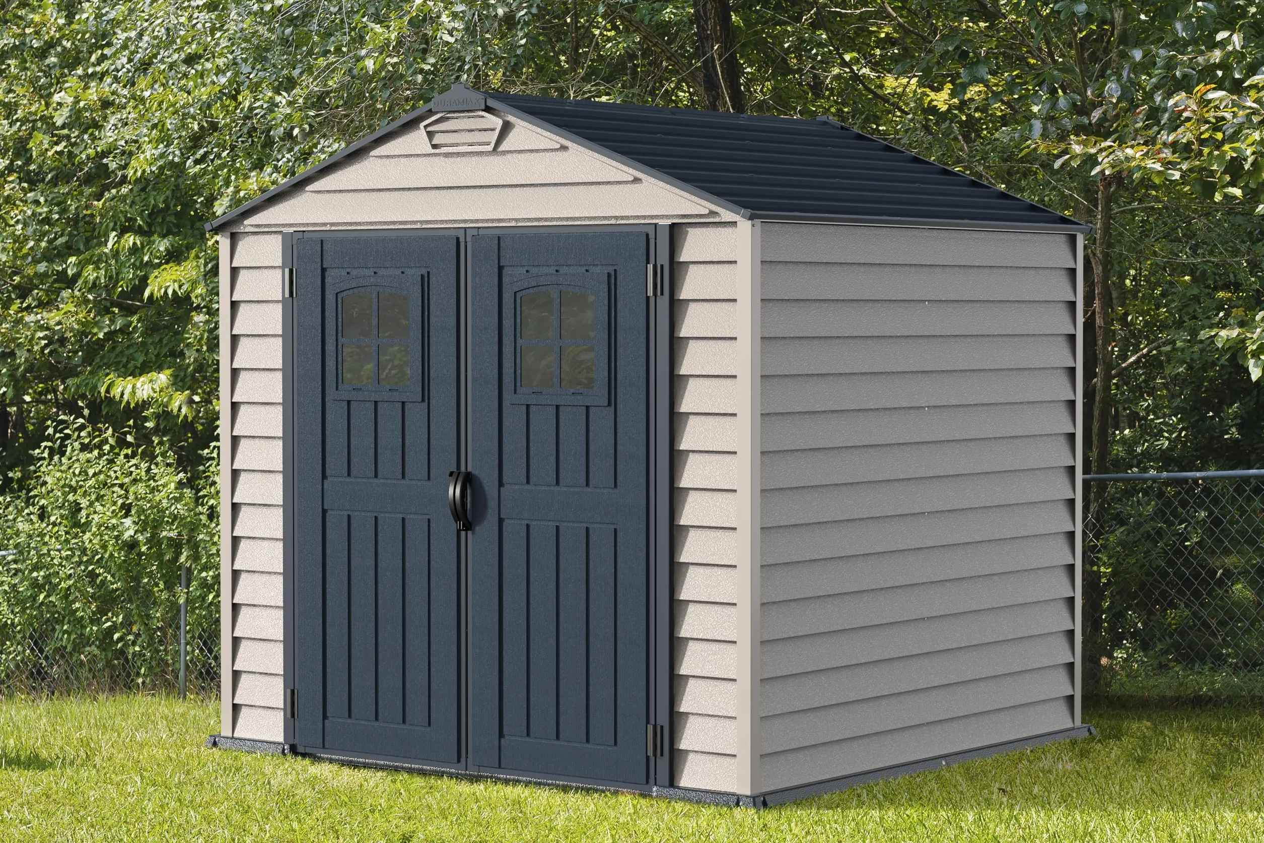 STOREMAX PLUS 7X7 Duramax caseta cobertizo jardín resina PVC gris antracita 2.1x2.1x2.3m suelo