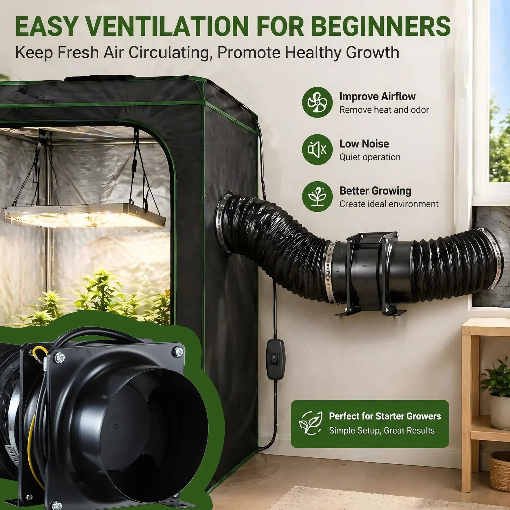 100mm Extractor de Baño, 119m³/h Extractor de Humos, Extractor Conducto para Tienda de Cultivo, Banco de Trabajo, Invernadero, Manguera HVAC
