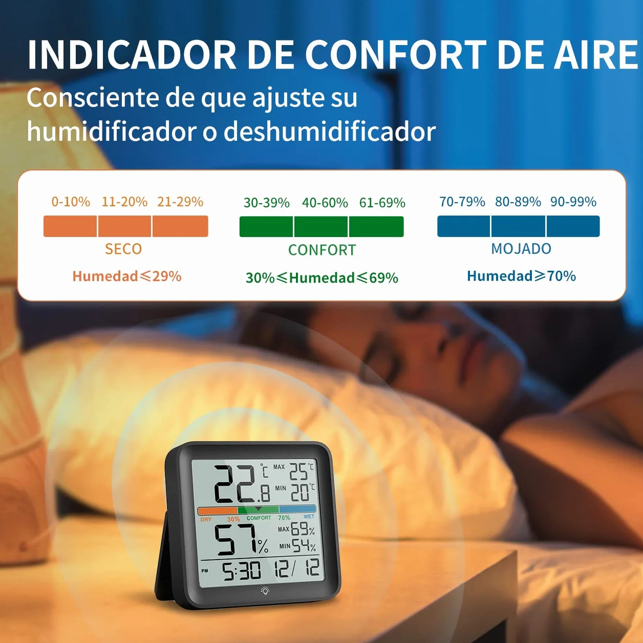 NOKLEAD Termómetro Digital Higrómetro Medidor de Humedad Sensor Temperatura Pantalla LCD Negro