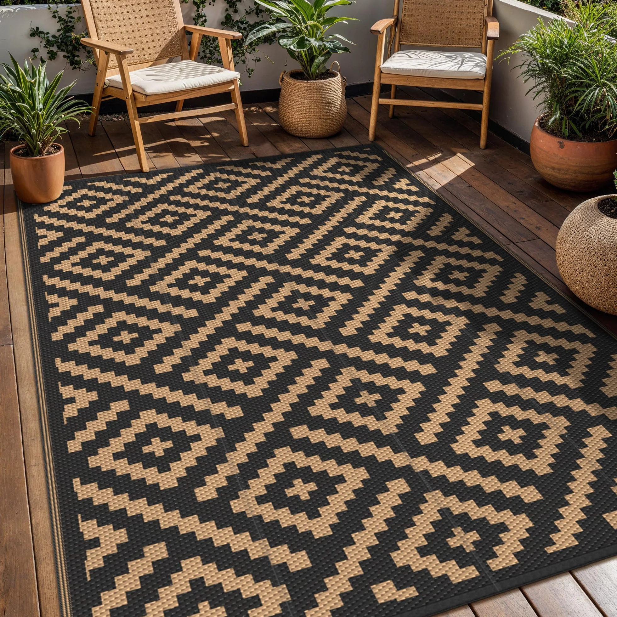 GENIMO Alfombra Exterior Terraza Impermeable Reversible Plástico 180 x 275 cm