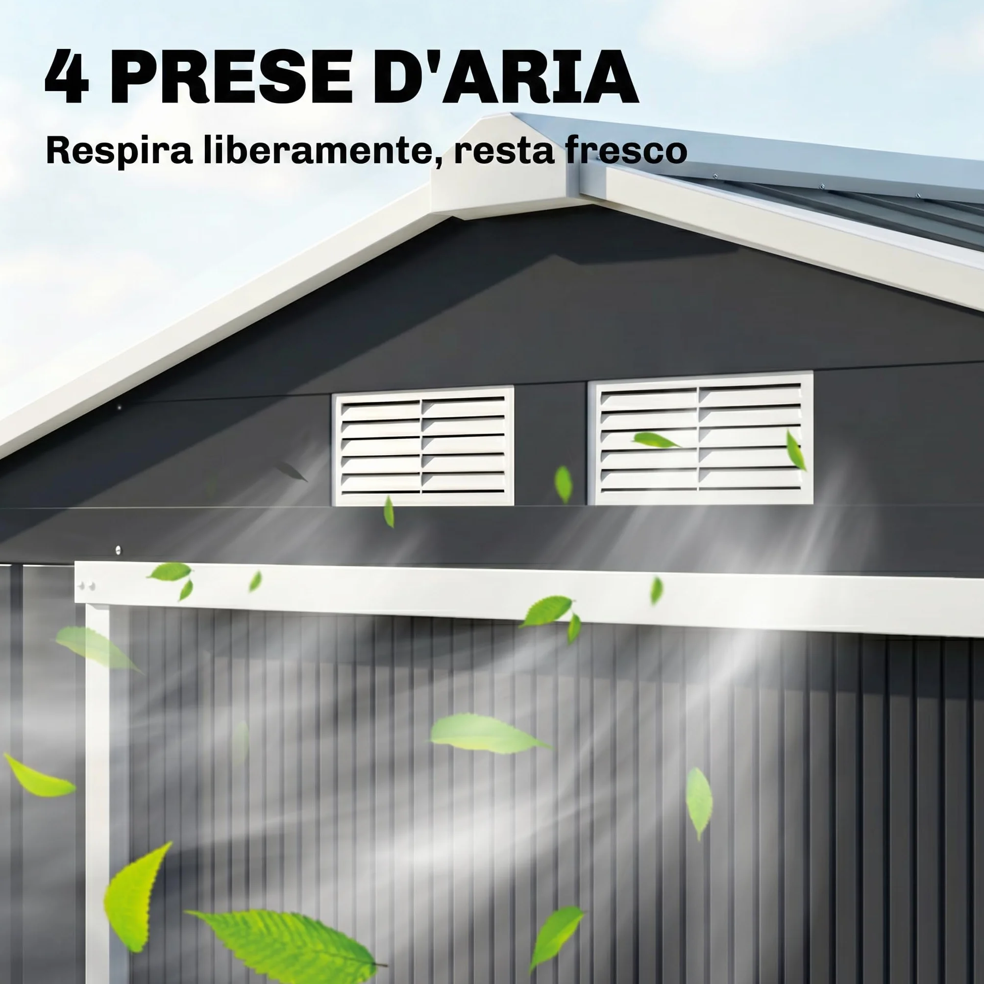 Outsunny Cobertizo de Jardín 2,42m² 213x130x185 cm Caseta Exterior 2 Puertas Correderas 4 Ventanas Almacenamiento Herramientas Gris Oscuro
