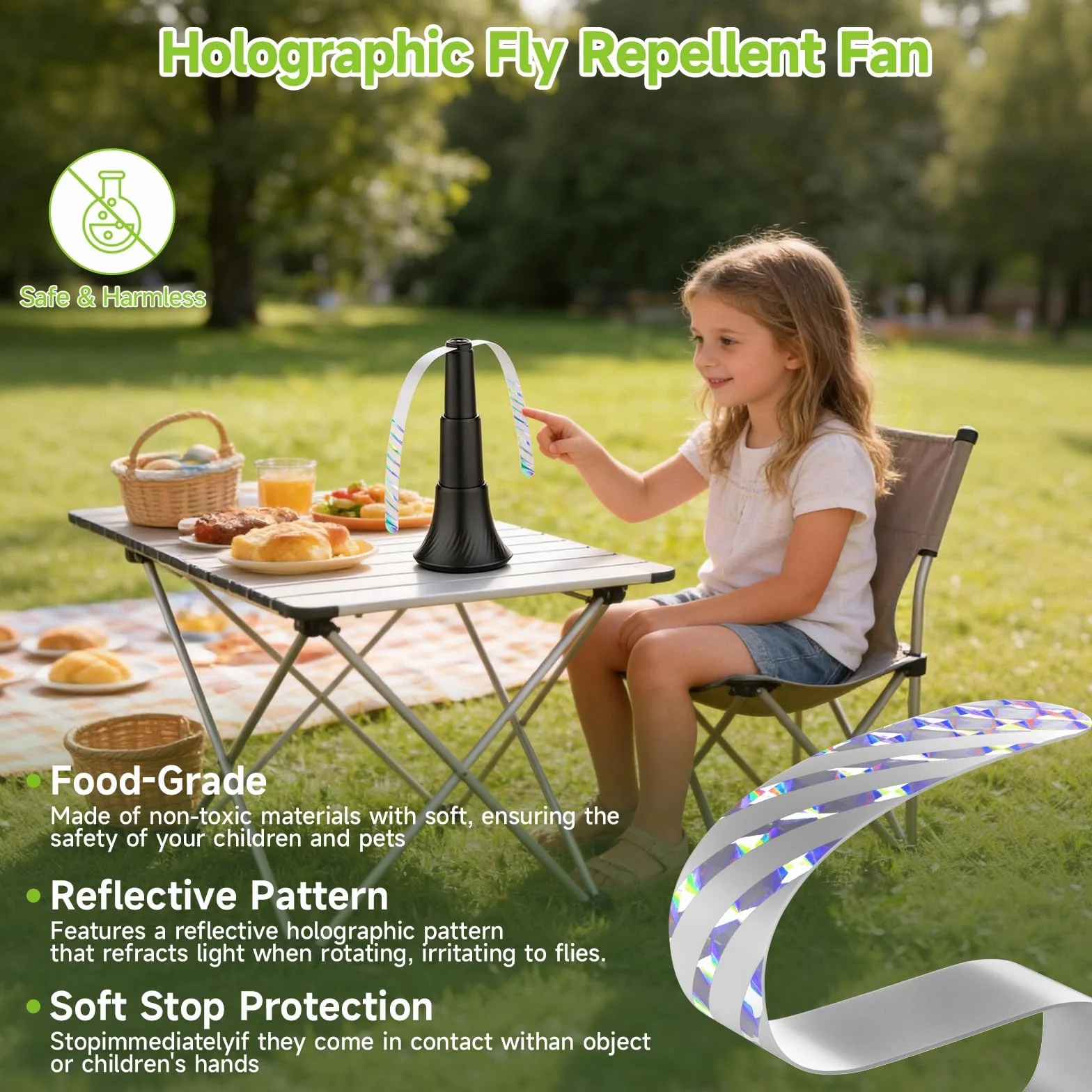 Ventilador Antimoscas Plegable Pack 4, Repelente Portátil con Aspas Suaves