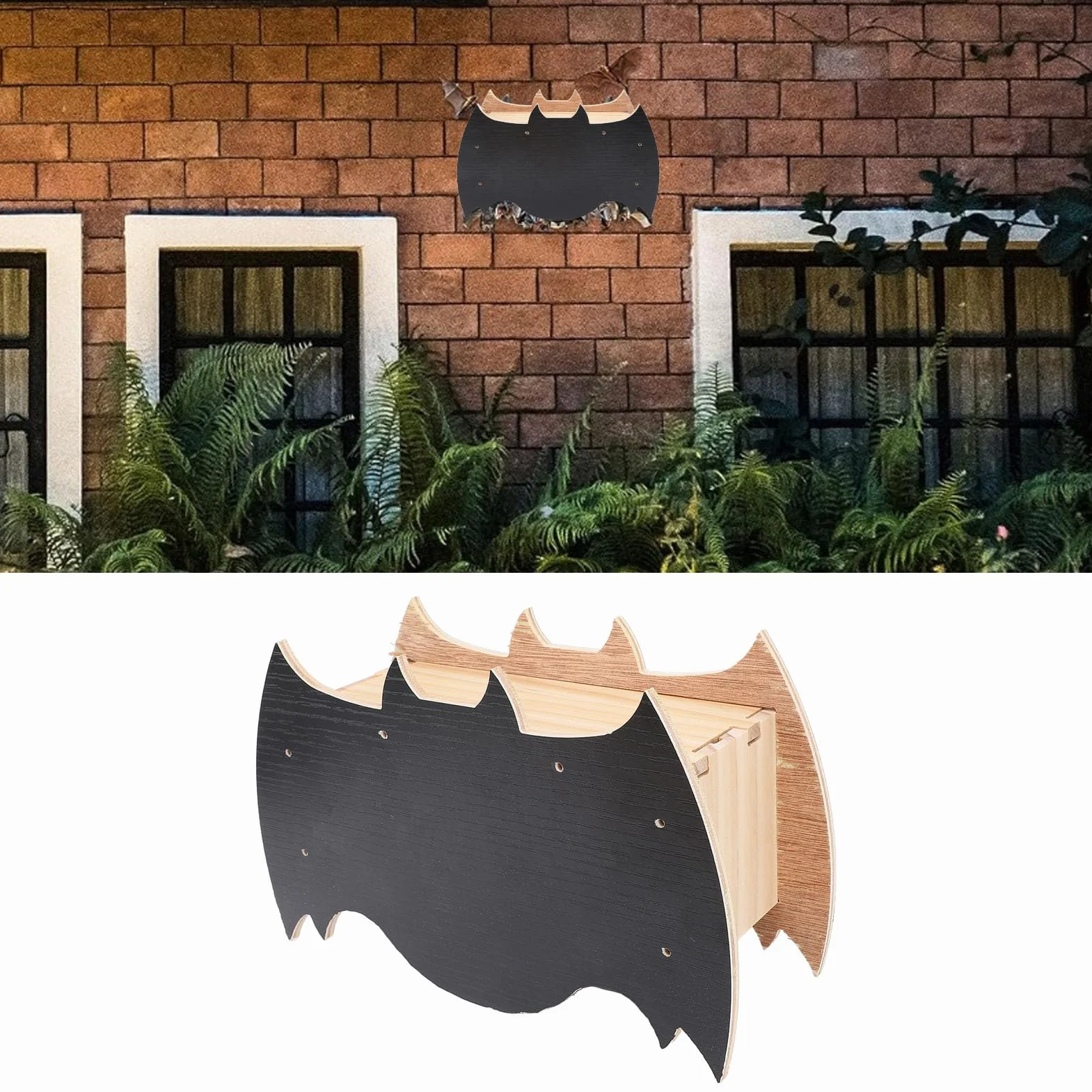 Elegante Casa de Madera para Murciélagos, Refugio Hábitat Montado Pared Durante,Caseta Bat Box Sin Tratar,Resistente Intemperie con Medio Ambiente Patio Jardinería Fácil