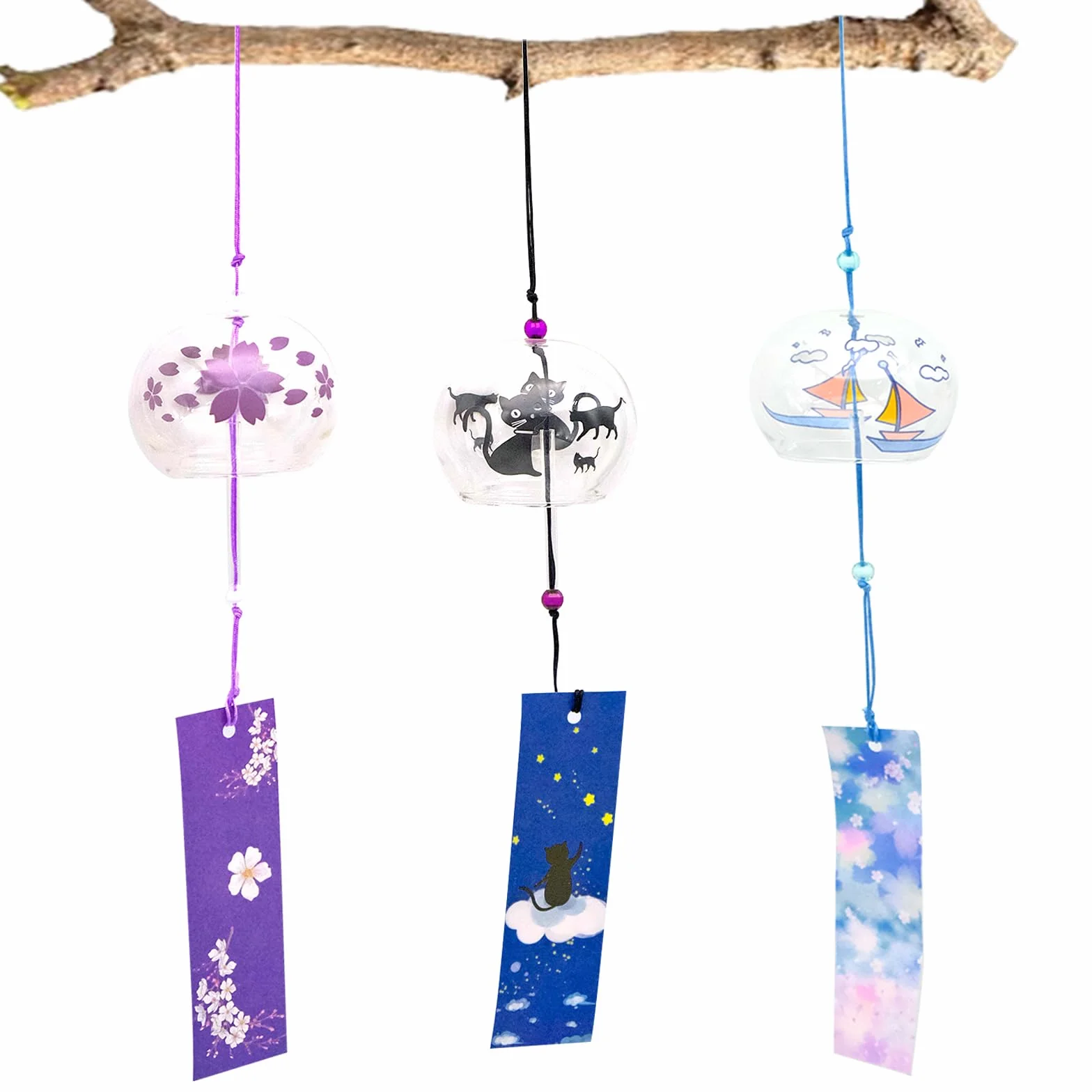 Carillón de Viento Japonés Cristal 3 Piezas Campanas Hechas a Mano para Jardín