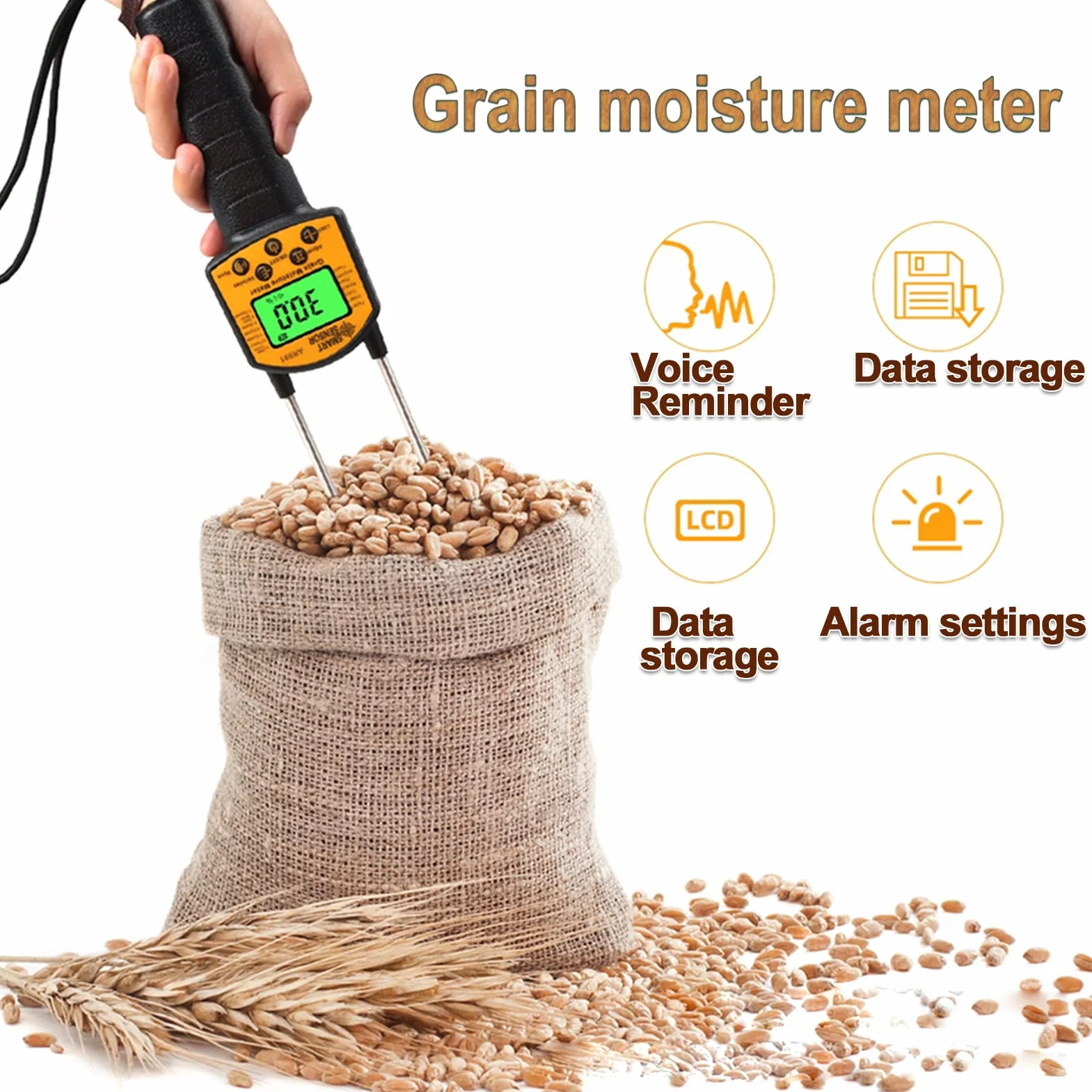AR991 Medidor de humedad de grano digital portátil con sonda para trigo maíz arroz soja