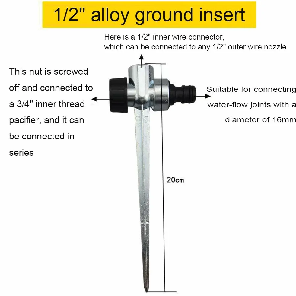 Cabeza de rociador de plástico y aleación Ajustable 0-360 Grados Riegador de riego para Suministros de riego Legal de jardín 1/2" Alloy Ground Insert All Metal 5 Piezas