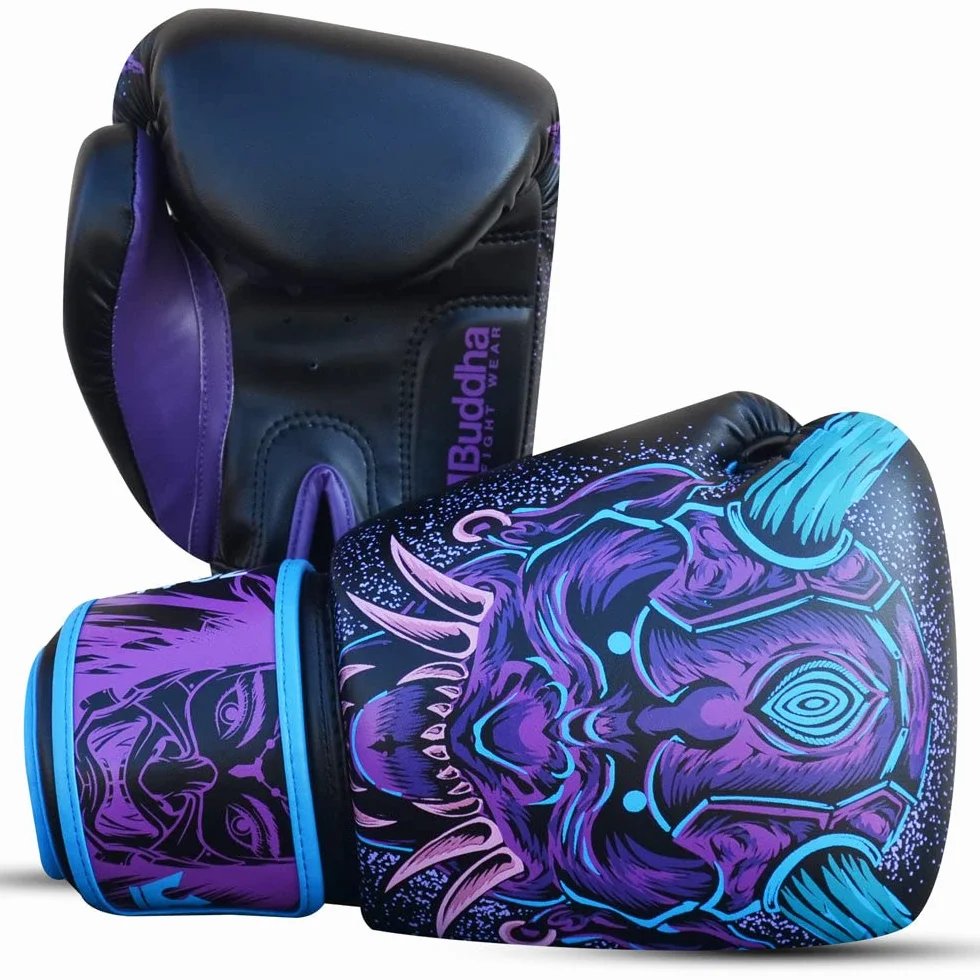 Buddha Fight Wear Guantes de Boxeo Fantasy Luzbel Muay Thai Kick Boxing Piel Sintética Costura Reforzada