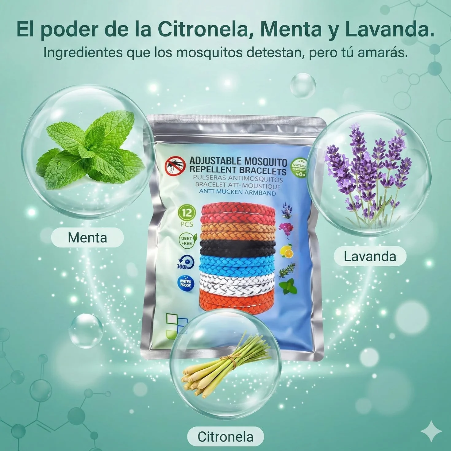 Pulseras Repelentes de Mosquitos 12 Unidades Natural Sin DEET Aceites Esenciales No Toxico