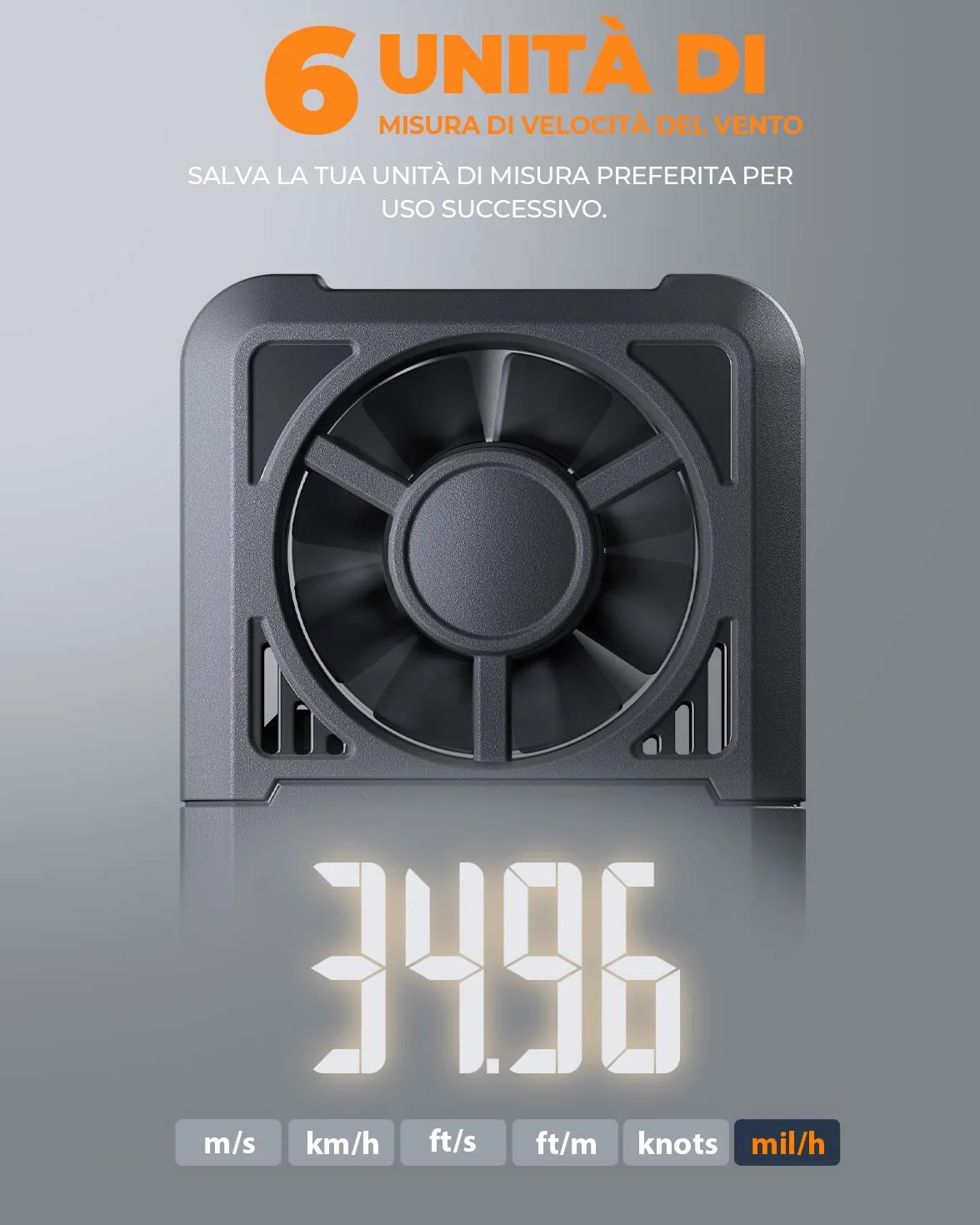 TopTes TS-301 Anemómetro Digital Pantalla LCD 2,26 pulgadas Medidor Velocidad Viento Naranja