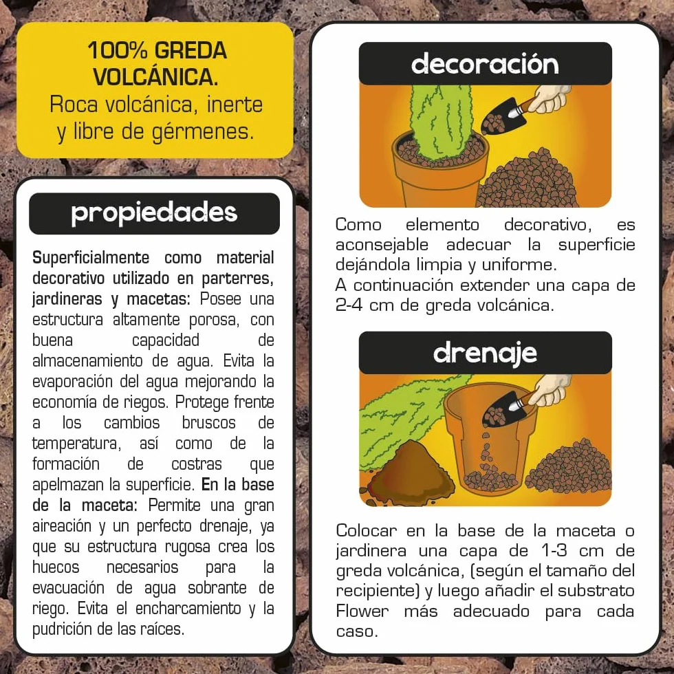 Greda Volcánica Decorativa 6 L Tamaño 12/18 Piedra Volcánica para Macetas y Jardín Sustrato Decorativo