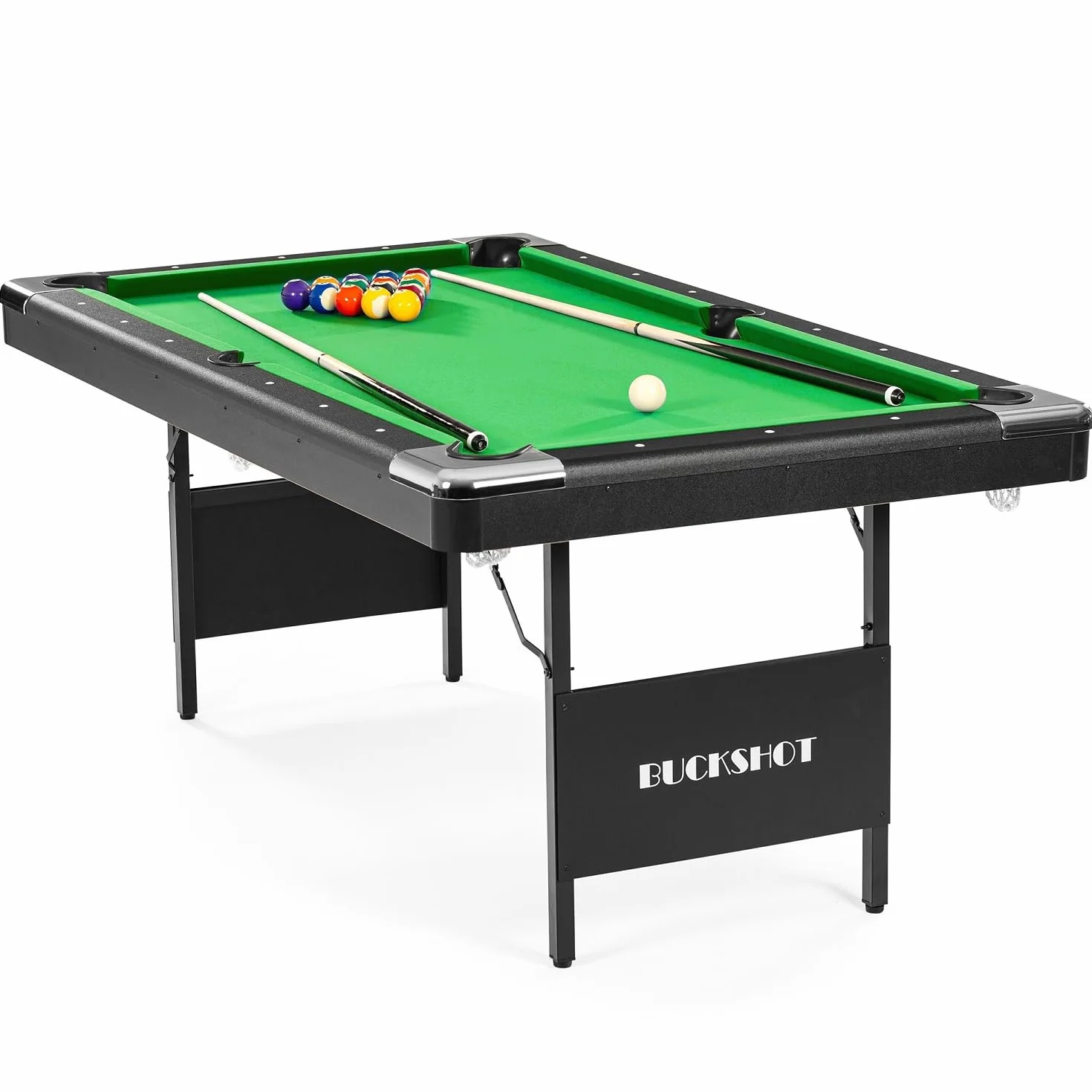 Mesa de billar plegable Buckshot Atlanta 193x109x81 cm 6 pies verde y negro