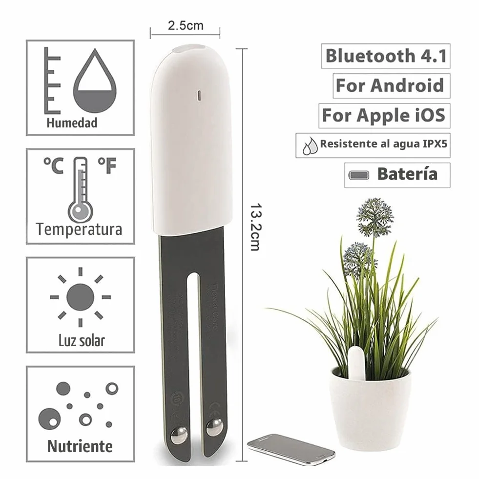 Medidor Humedad Plantas 4 en 1, Higrómetro Digital Inteligente con Monitoreo Humedad/Luz/Fertilidad/Temperatura, Compatible con Mijia APP