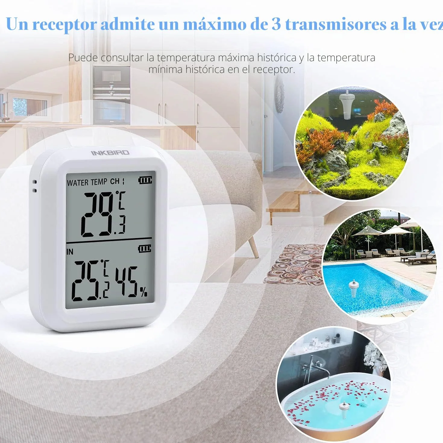 Inkbird Termómetro Flotante para Piscinas con Transmisor Inalámbrico y Monitor de Temperatura Humedad