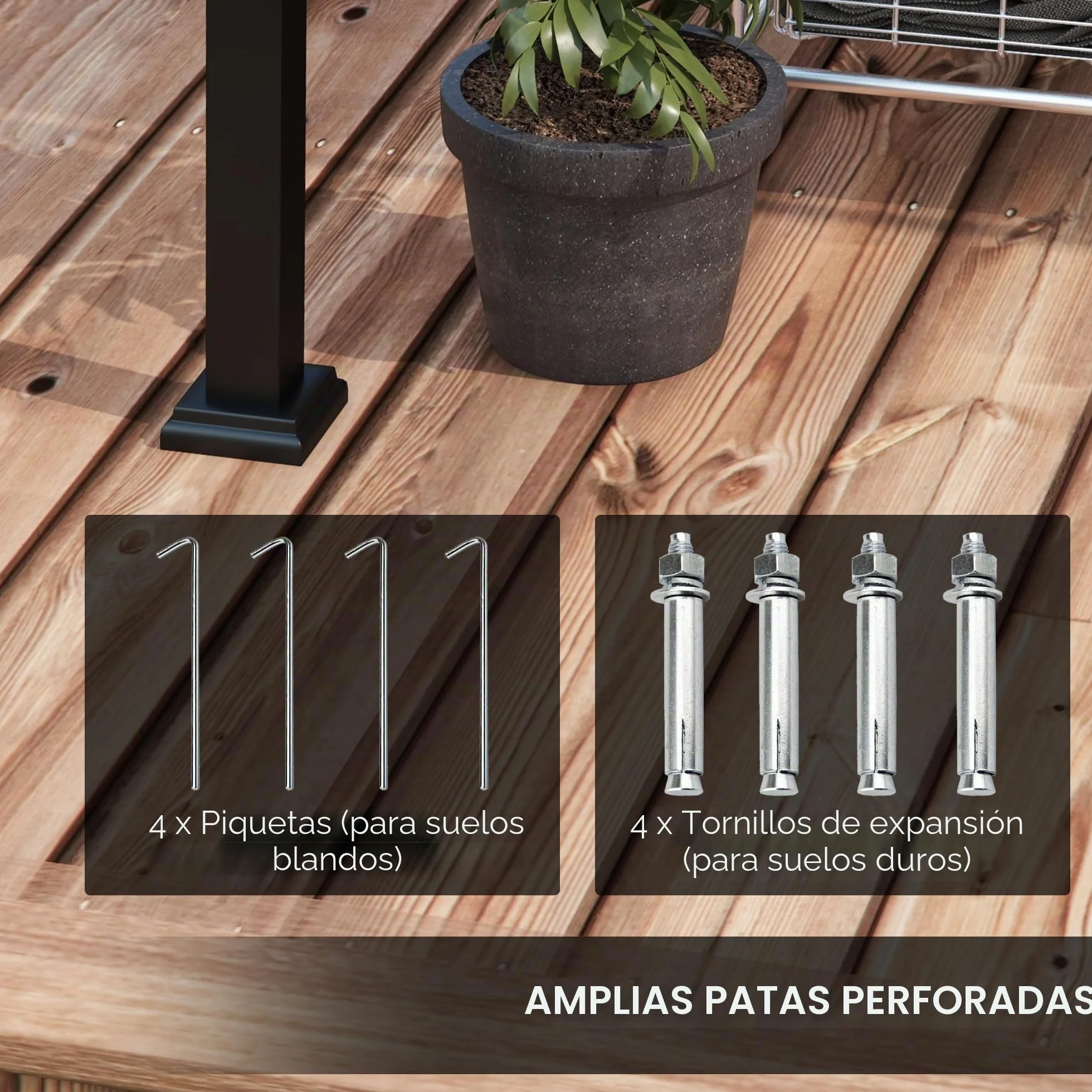 Outsunny Pérgola cenador de 3 x 4 m con Techo retráctil y Orificios de Drenaje, pérgola de jardín de Acero y poliéster con piquetas y Tornillos, Gris Oscuro