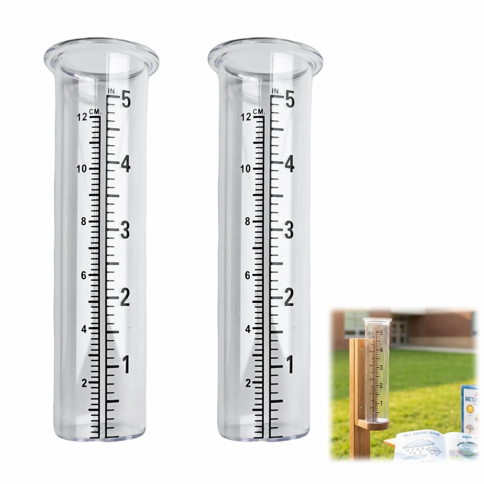 Pluviómetro de cristal de repuesto con escala negra, juego de 2 cilindros transparentes para estaciones meteorológicas