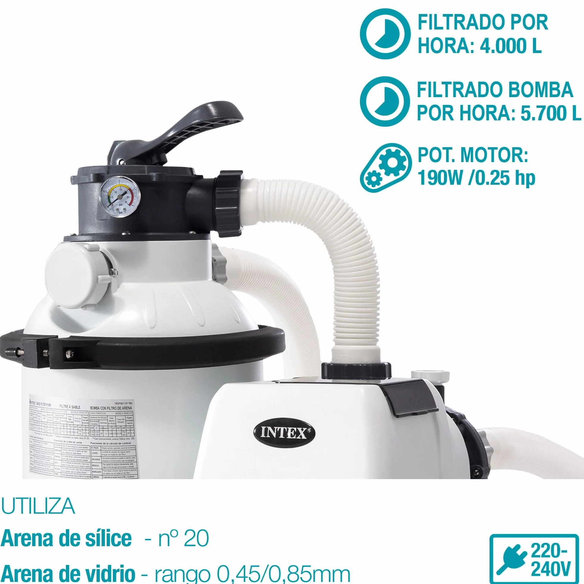 Intex Krystal Clear Depuradora de Arena 5700 L/H Filtro Bomba Piscina 29100 L 6 Funciones