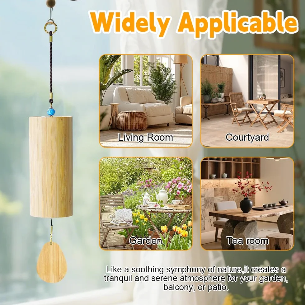 Campanas De Viento De Bambú Natural Japonesas para Exterior, Curación de Sonido, Meditación, Decoración del Hogar y Jardín