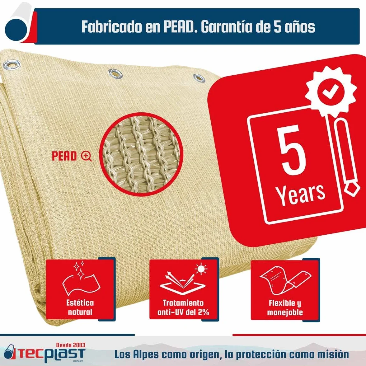 TECPLAST Malla Pérgola 4x4 m Beige Arena FP320PR Malla de Sombreo Permeable
