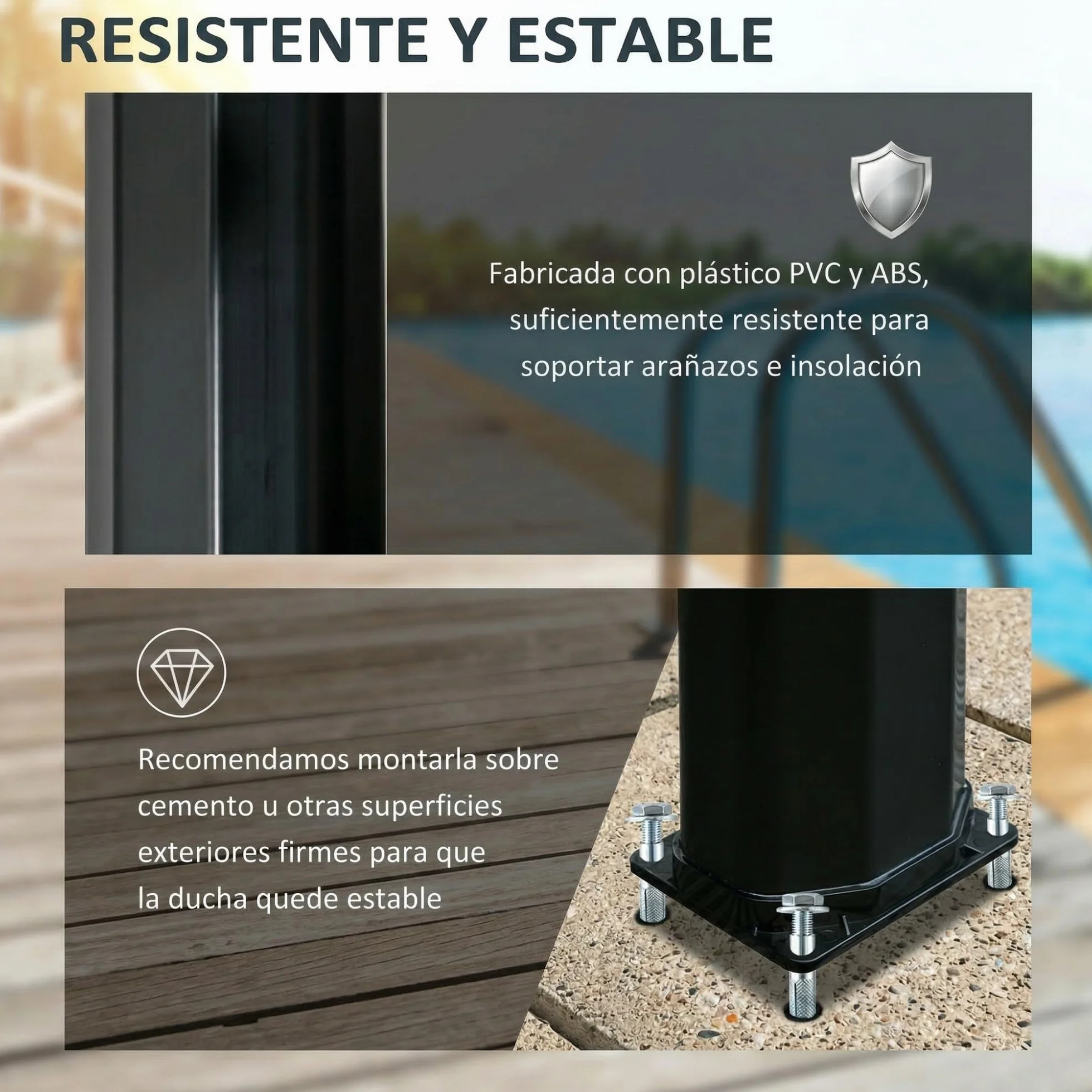 Outsunny Ducha Solar Exterior 35L 2 Cabezales Grifo Agua Caliente 0-55℃ Jardín Piscina 17,5x14,5x216 cm Negro