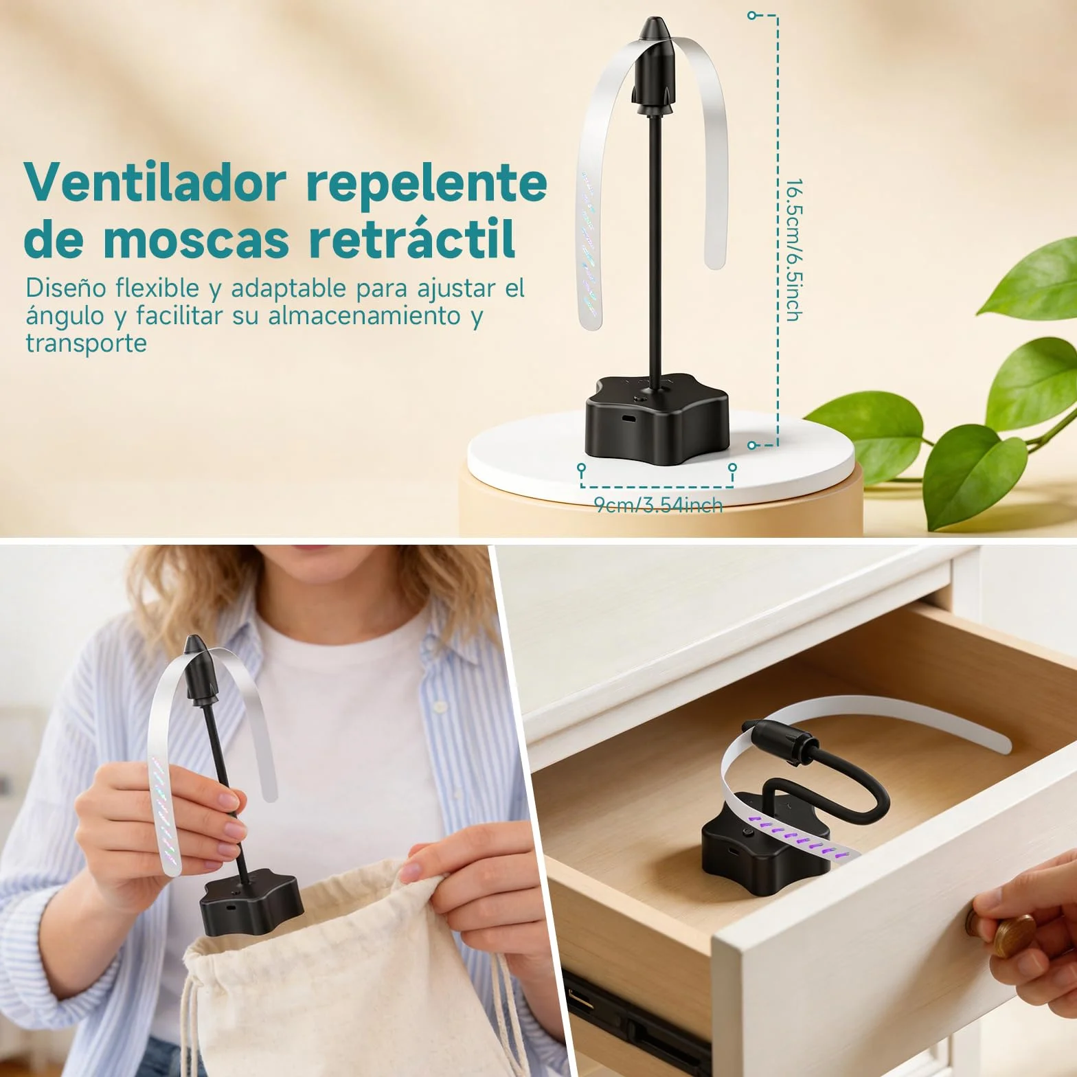 Ventilador de Mesa Antimoscas Recargable USB Repelente de Moscas 4 Piezas