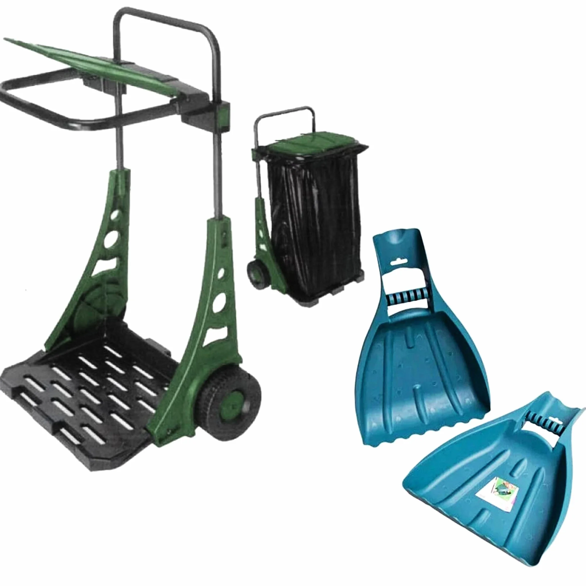 Bricoloco Kit Limpieza Exteriores. Carro jardín basura y manoplas recoge hojas. Carro jardín basura 90x53x38 y Manoplas recoge hojas 33 cm. Limpieza de jardín, patio, huerto eficaz y rápida. (1)