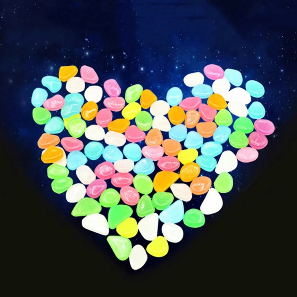Piedras luminosas para jardín que brillan en la oscuridad, guijarros para peces al aire libre, rocas de guijarros para acuario, mezcla de colores, 400 piezas, rosa pálido