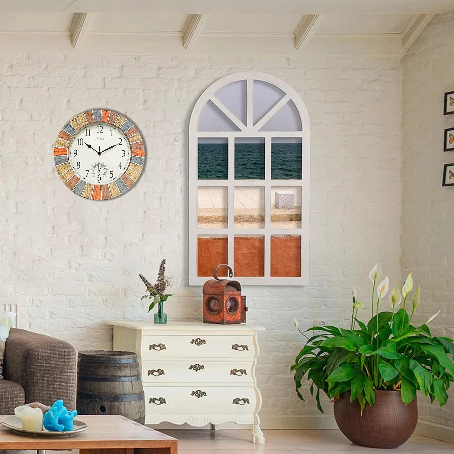 Ocest Reloj de pared grande impermeable con termómetro para interiores y exteriores