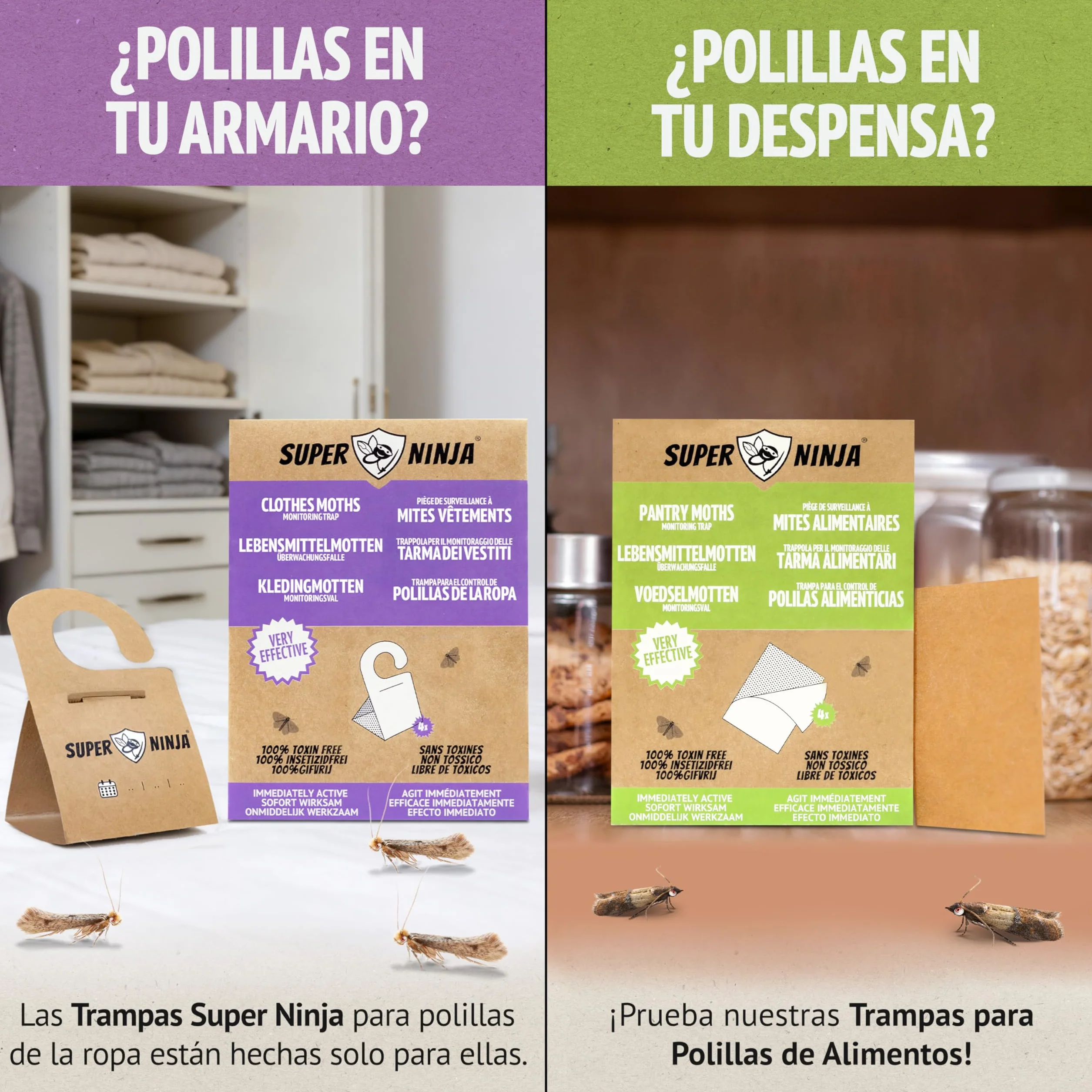 Trampa para Polillas con Feromonas Pack de 4 – Antipolillas para Ropa de Armario – Sin Olor