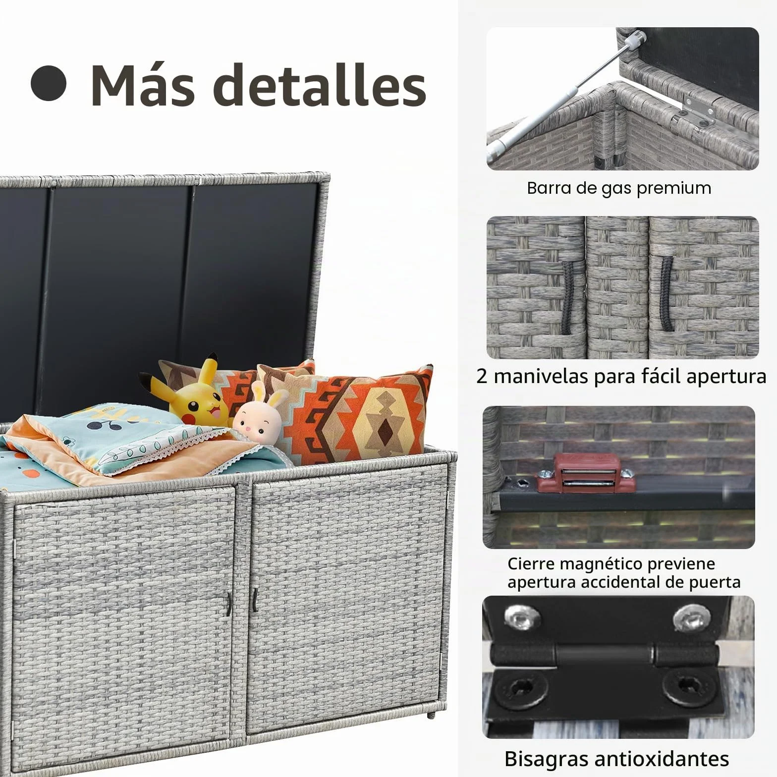 KOMFOTTEU Baúl de Almacenamiento Exterior de Ratán 330 L, 115 x 60 x 65 cm, Gris