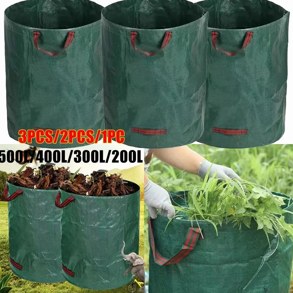 Bolsas de basura de jardín grandes de 120 L, reutilizables, contenedores de recogida de desechos de hojas para patio, malas hierbas y hierba, contenedores de jardín duraderos para almacenamiento y