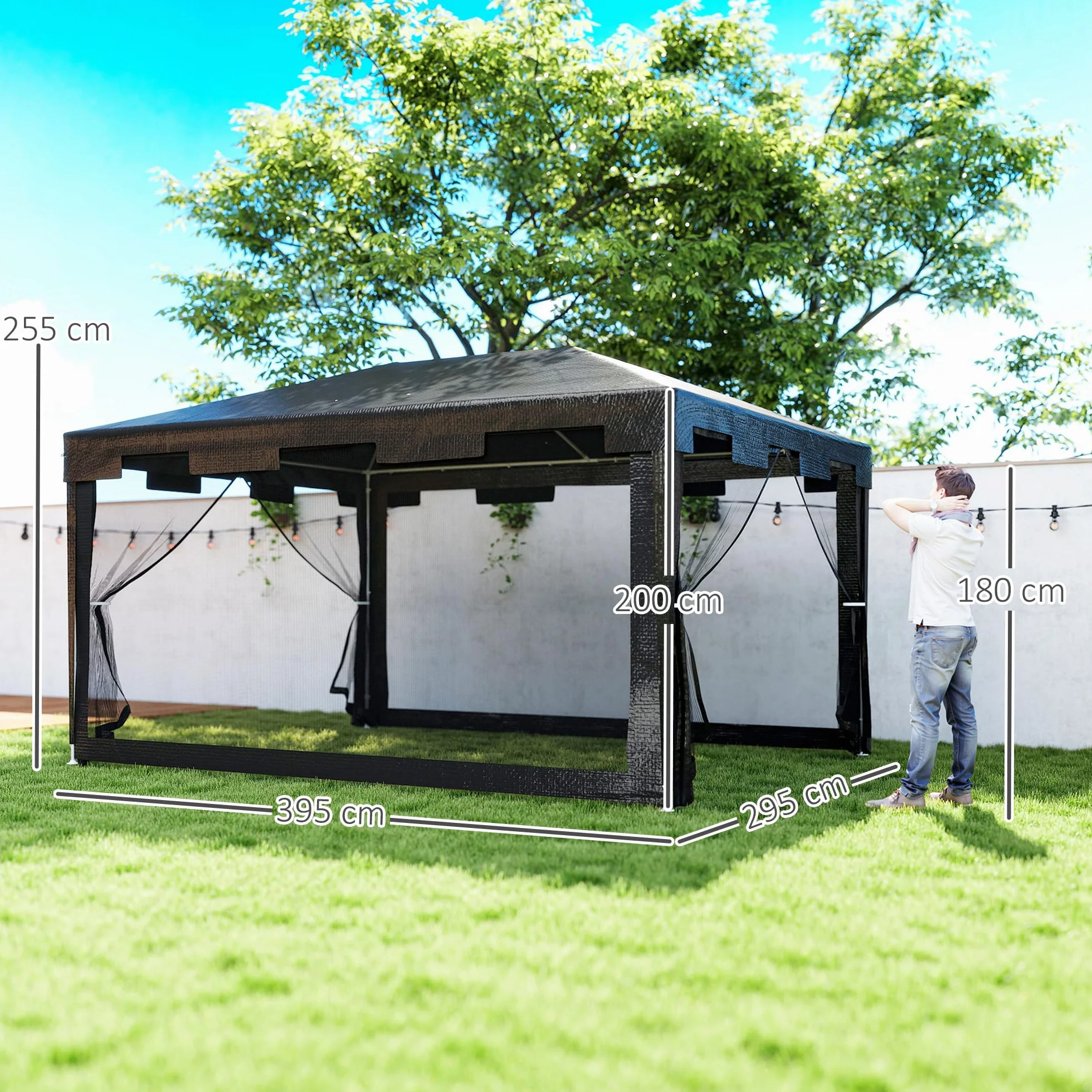 Outsunny Carpa de Jardín 4x3 m Cenador Desmontable Exterior con 4 Mosquiteras Laterales 2 Puertas con Cremallera y 6 Orificios de Drenaje Impermeable Anti-UV para Terraza Patio Playa Gris Oscuro