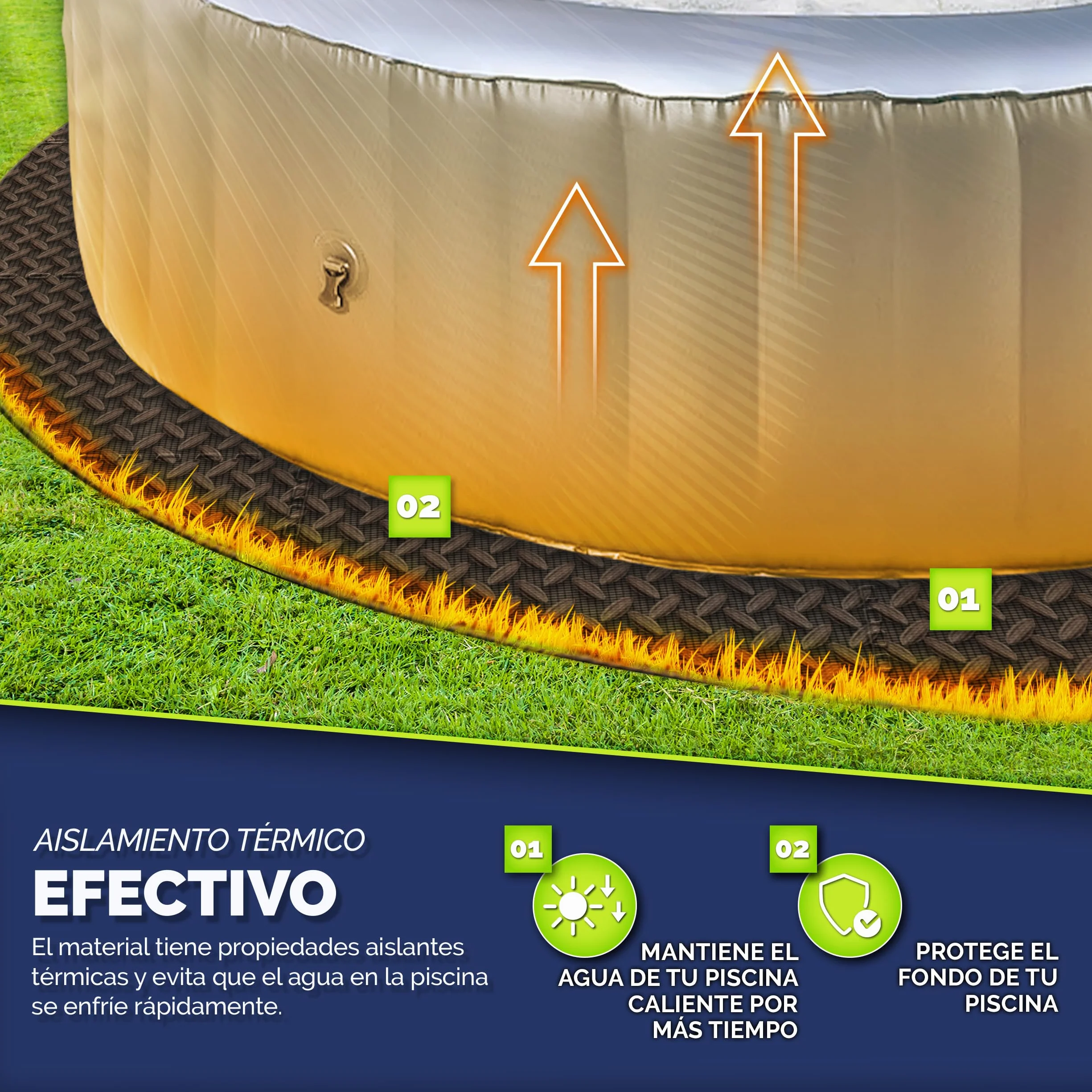 Tillvex Alfombrilla Redonda 240 cm Protección Térmica Suelo Jacuzzi Aire Libre Piscina Negro