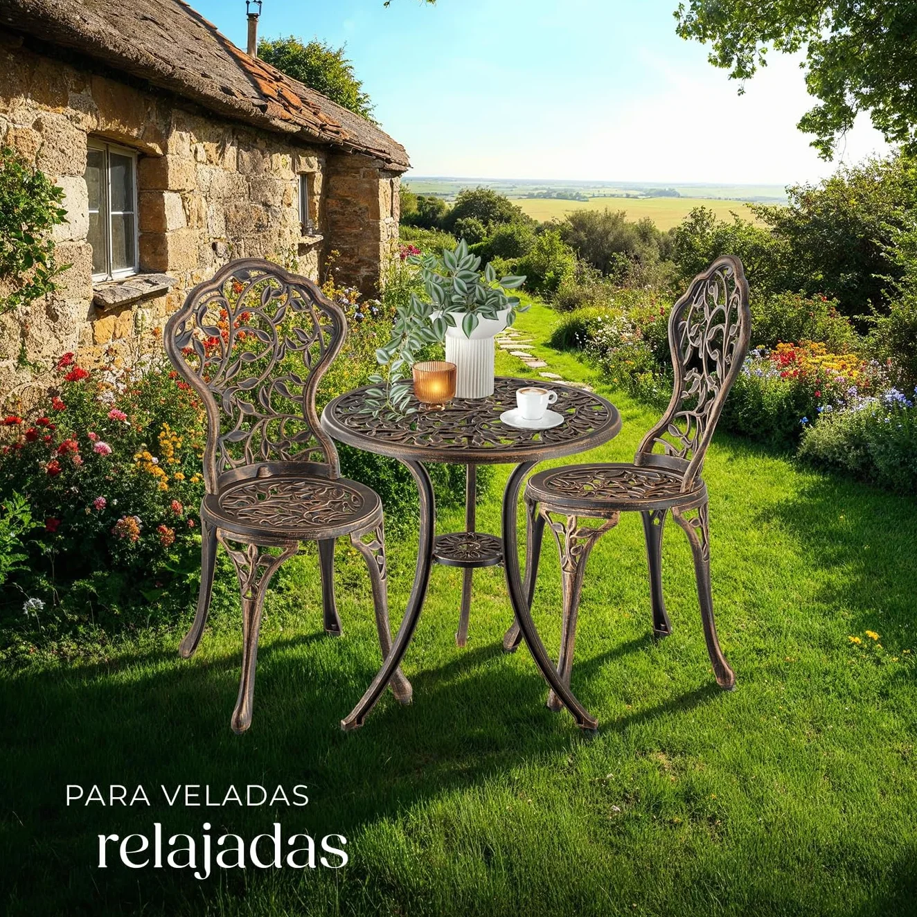 tectake® Juego de Bistró 3 Piezas, Sillas Jardín Exterior y Mesa Retro, Conjunto Terraza