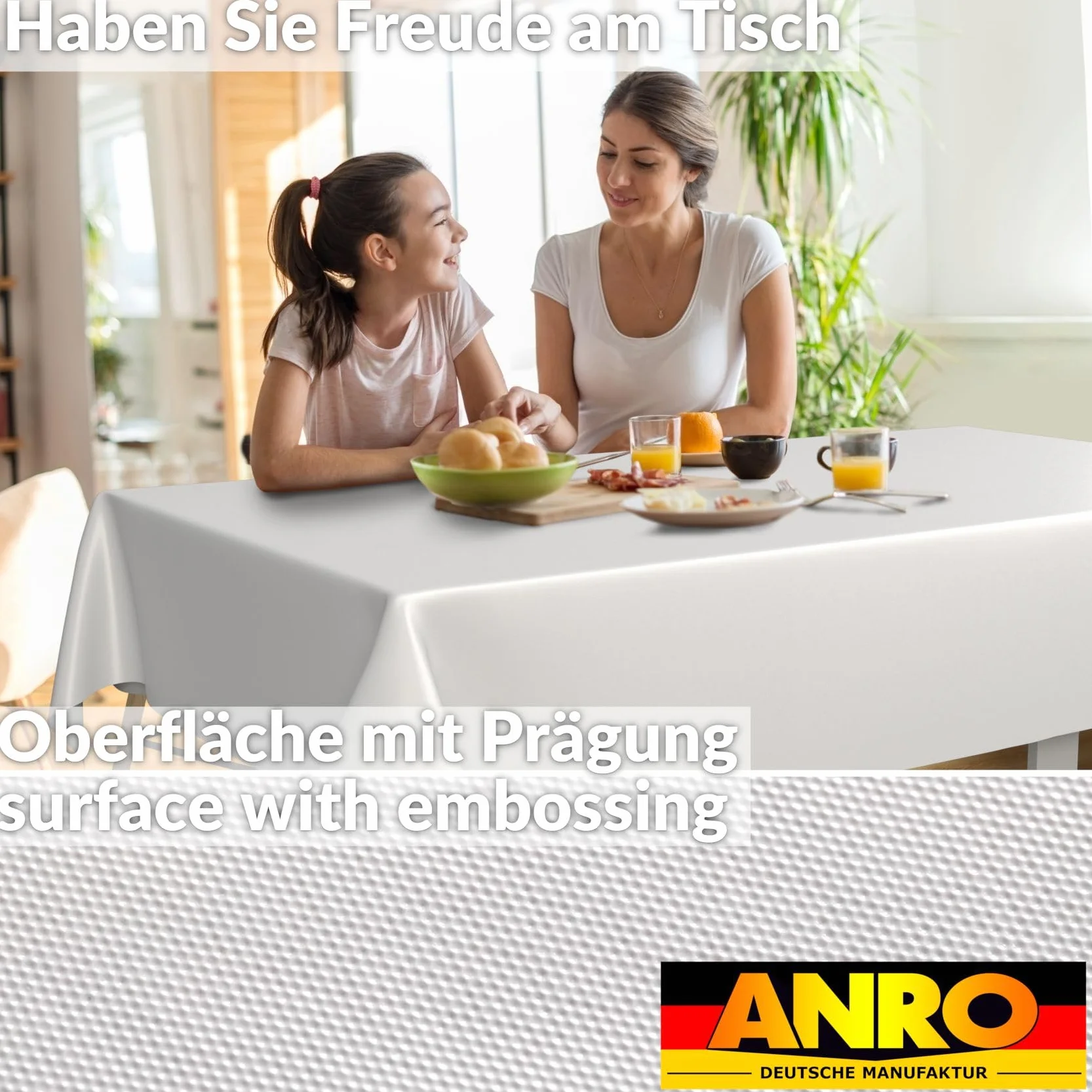 Mantel de Hule Lavable 240 x 140 cm Blanco para Jardín Exterior e Interior
