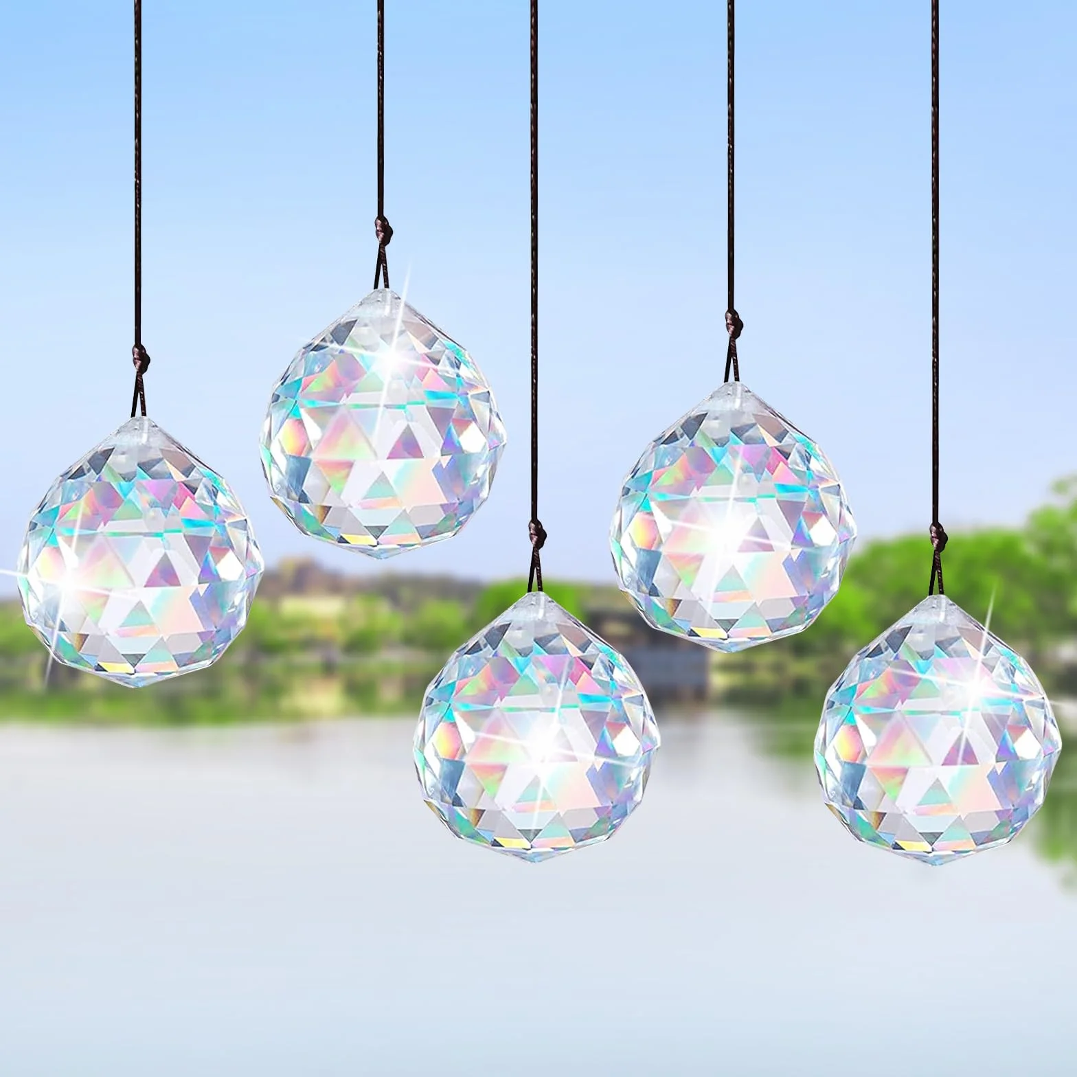 Atrapasueños de Cristal Arco Iris Colgantes Decoración para Jardín Multicolor