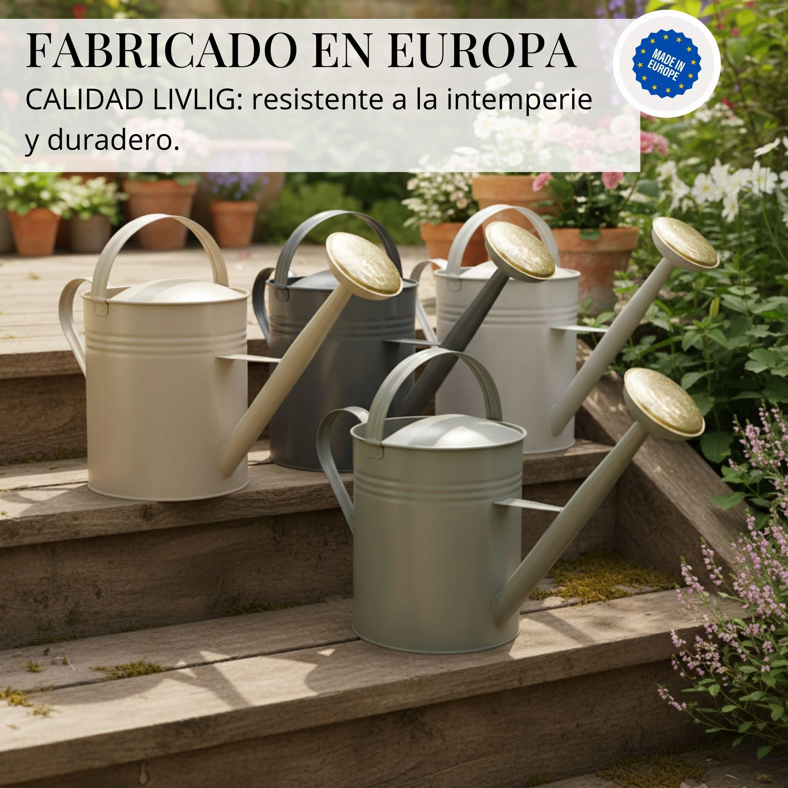 LIVLIG Regadera 10 litros 2 Asas – Jardín con Doble Asa y Alcachofa Desmontable de Latón, Diseño Vintage, Antracita