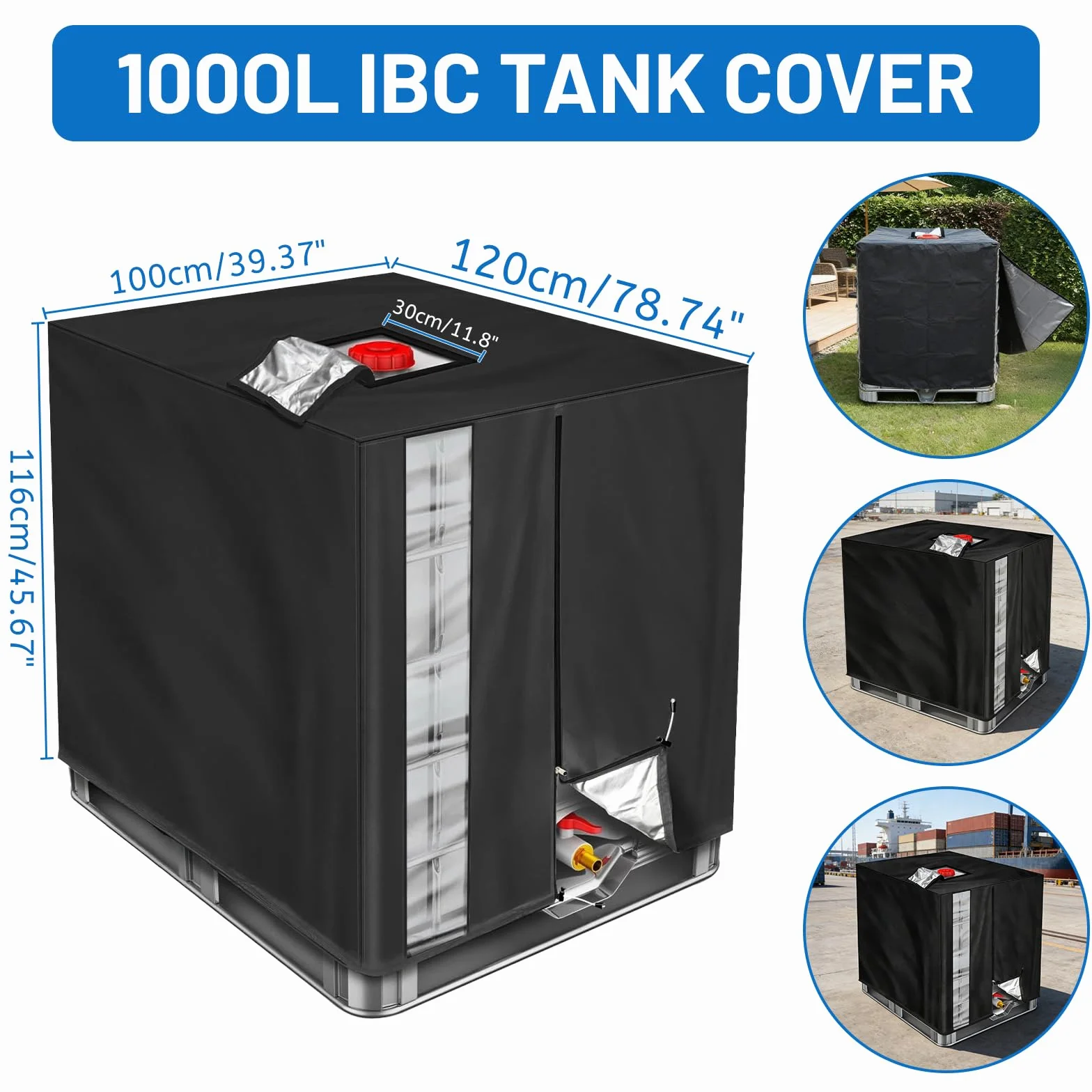 DBREAKS Cubierta para depósito IBC 1000 L Anti-UV Impermeable 120 x 100 x 116 cm Negro