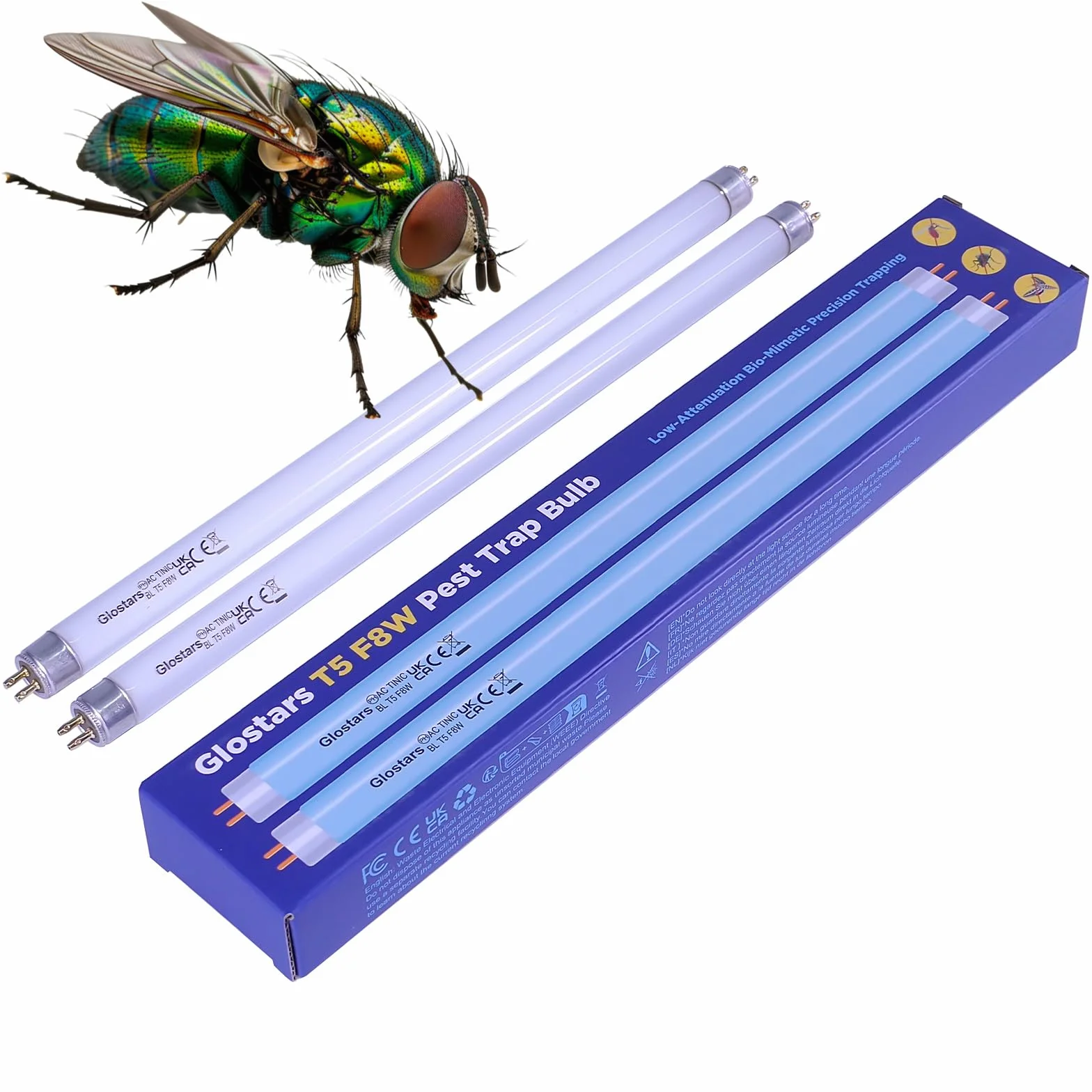 Glostars T5 F8W BL Tubo UV Repuesto Insecticida Eléctrico 30cm Blacklight Matamoscas Pack 2