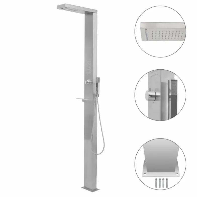vidaXL Ducha Exterior Acero Inoxidable Curvado Juego Completo
