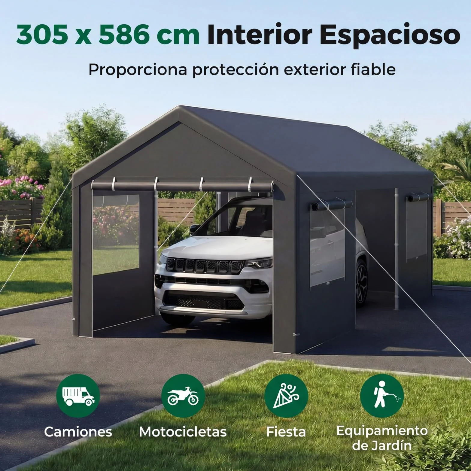 COSTWAY Garaje Exterior para Coche 586x305x280 cm Lona PE Resistente al Agua