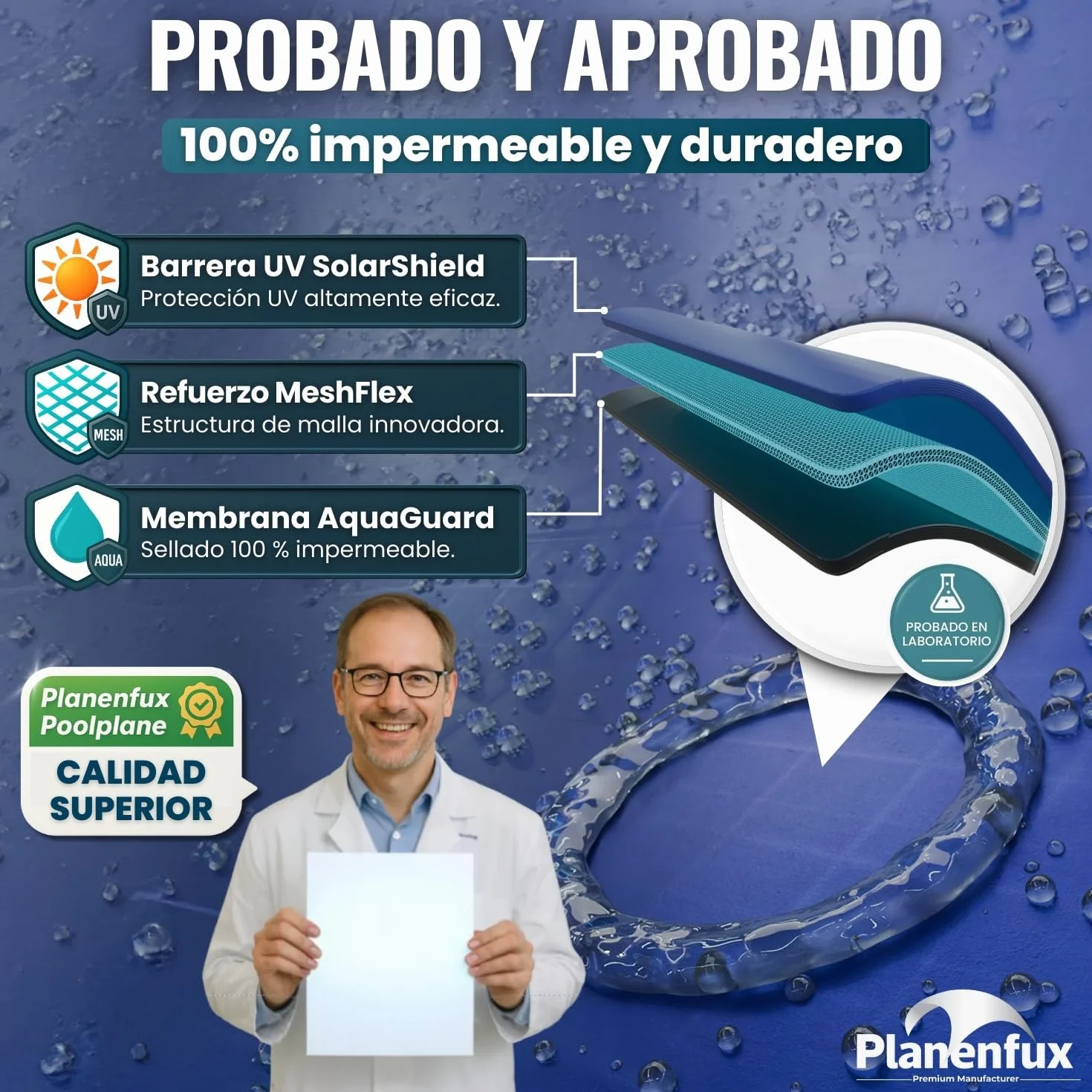Planenfux® Cobertor de Invierno Redondo para Piscinas Ø 366 cm 2-en-1 PE 200g/m² UV-Resistente Lona Solar Invierno/Verano Ø420cm