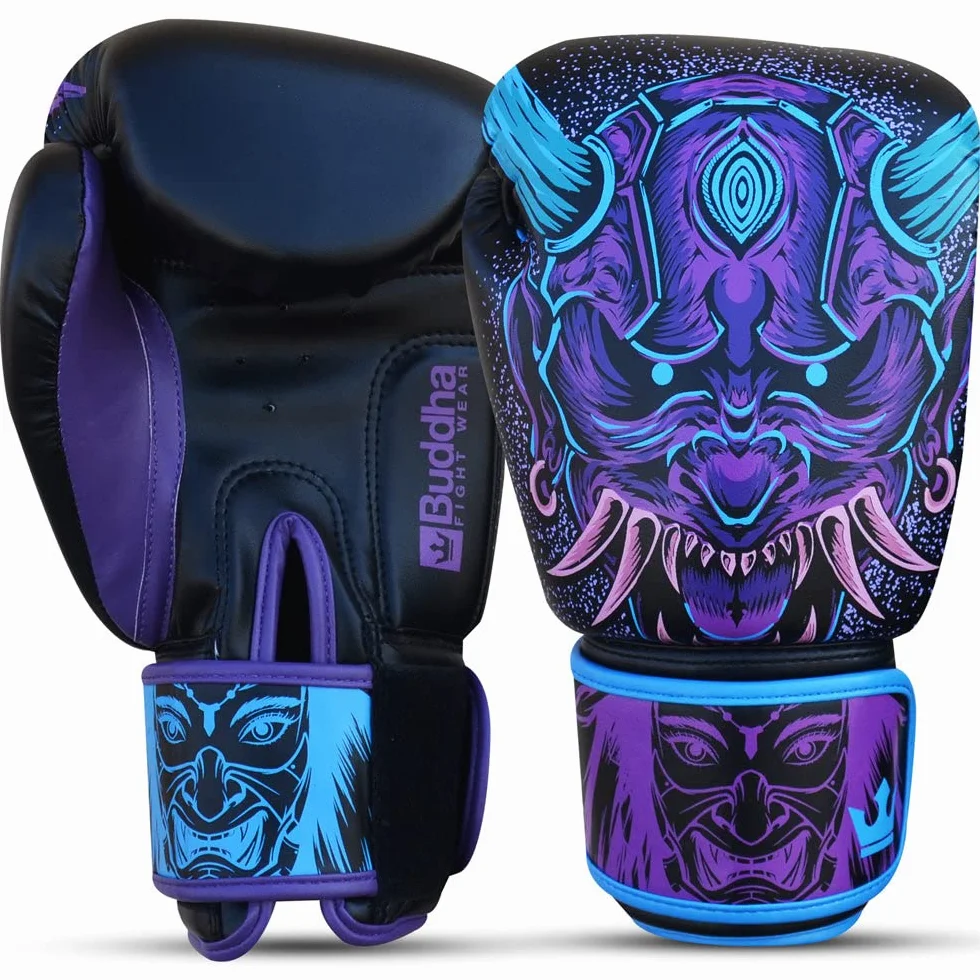 Buddha Fight Wear Guantes de Boxeo Fantasy Luzbel Muay Thai Kick Boxing Piel Sintética Costura Reforzada