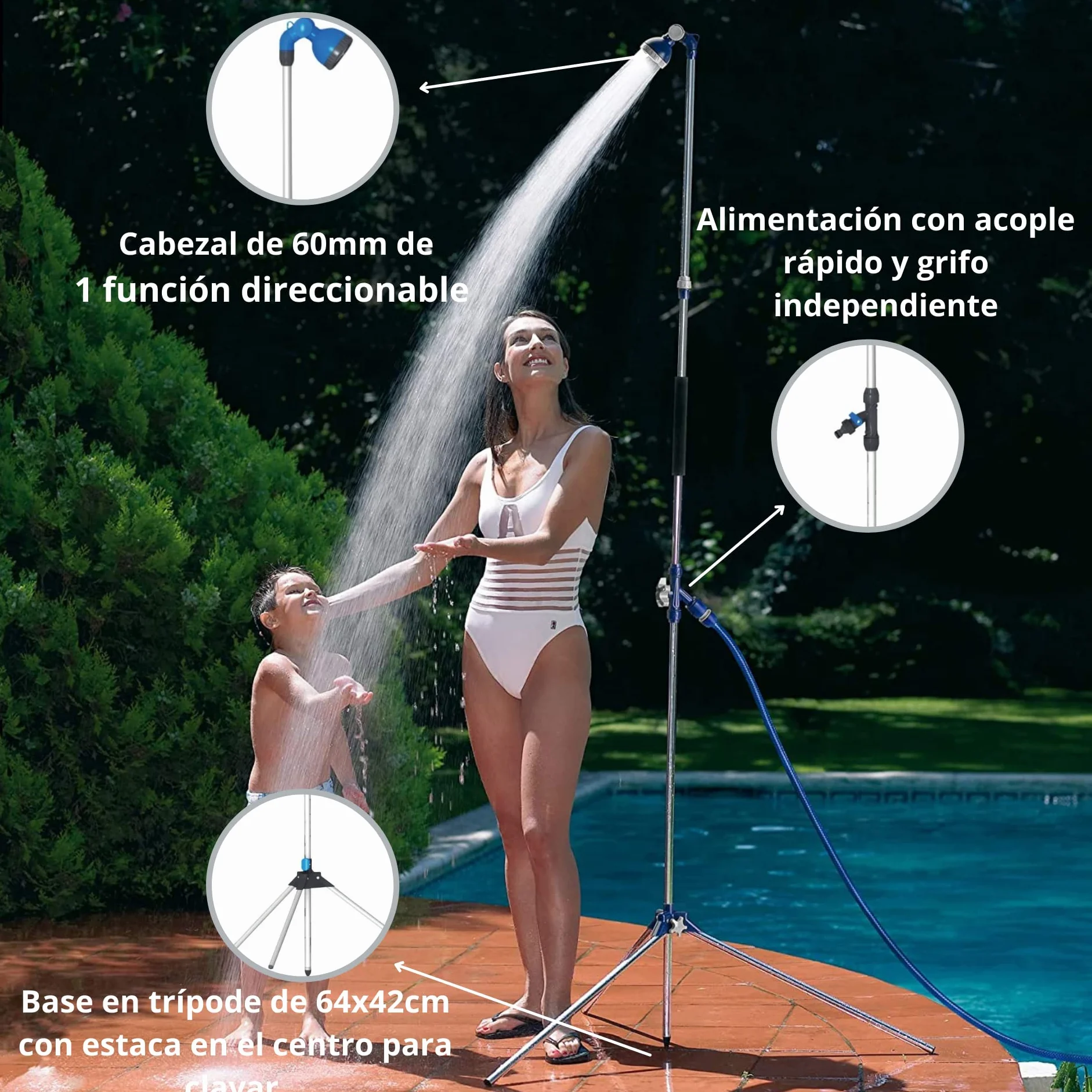 Riegolux 973809 Ducha con Trípode 3 Secciones 225 cm