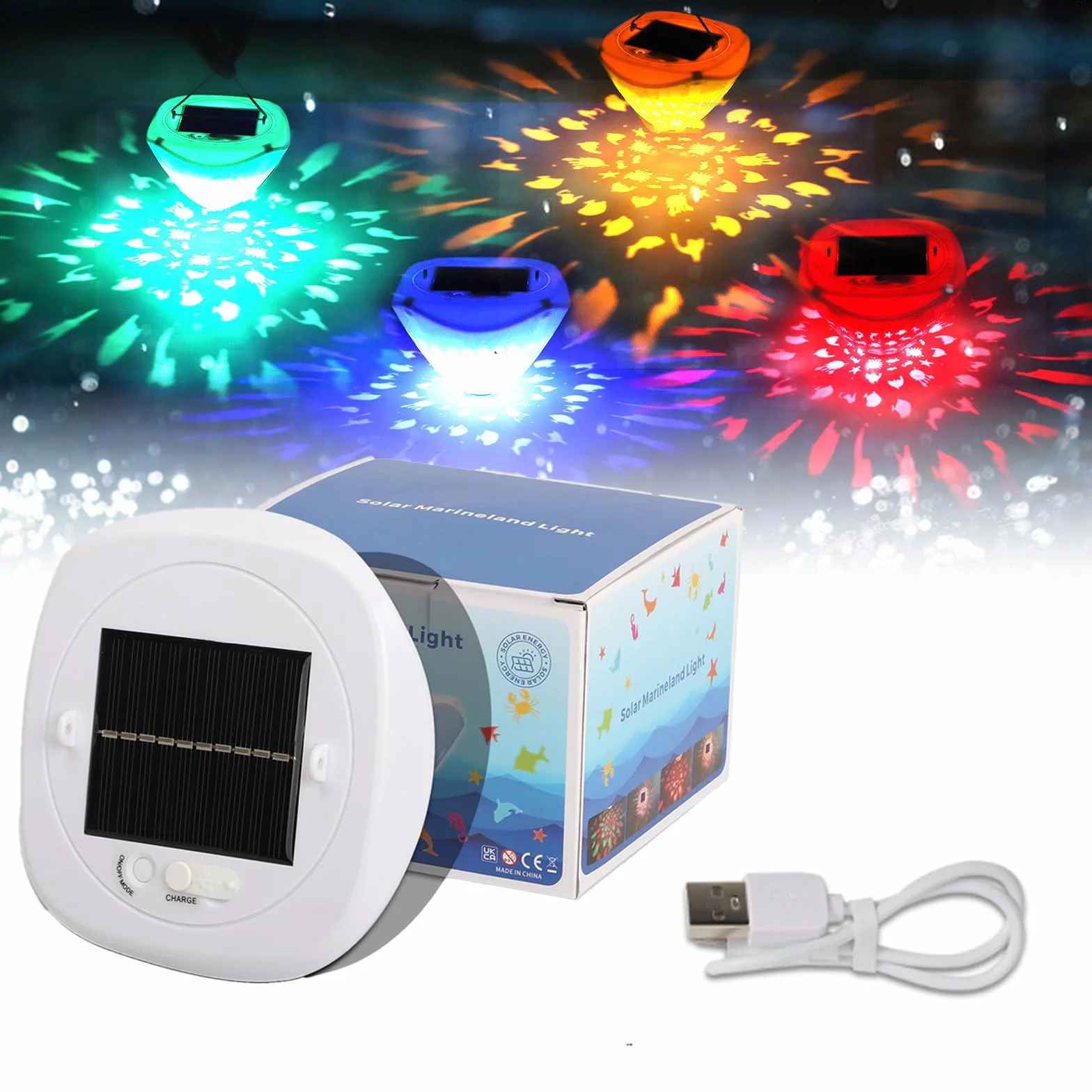 Longzhuo Iluminación solar para piscina flotante USB bajo el agua con mando a distancia